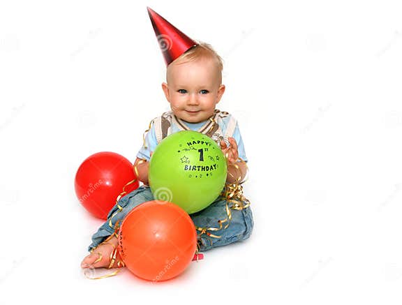First birthday stock photo. Image of candle, baby, balloon - 12385366