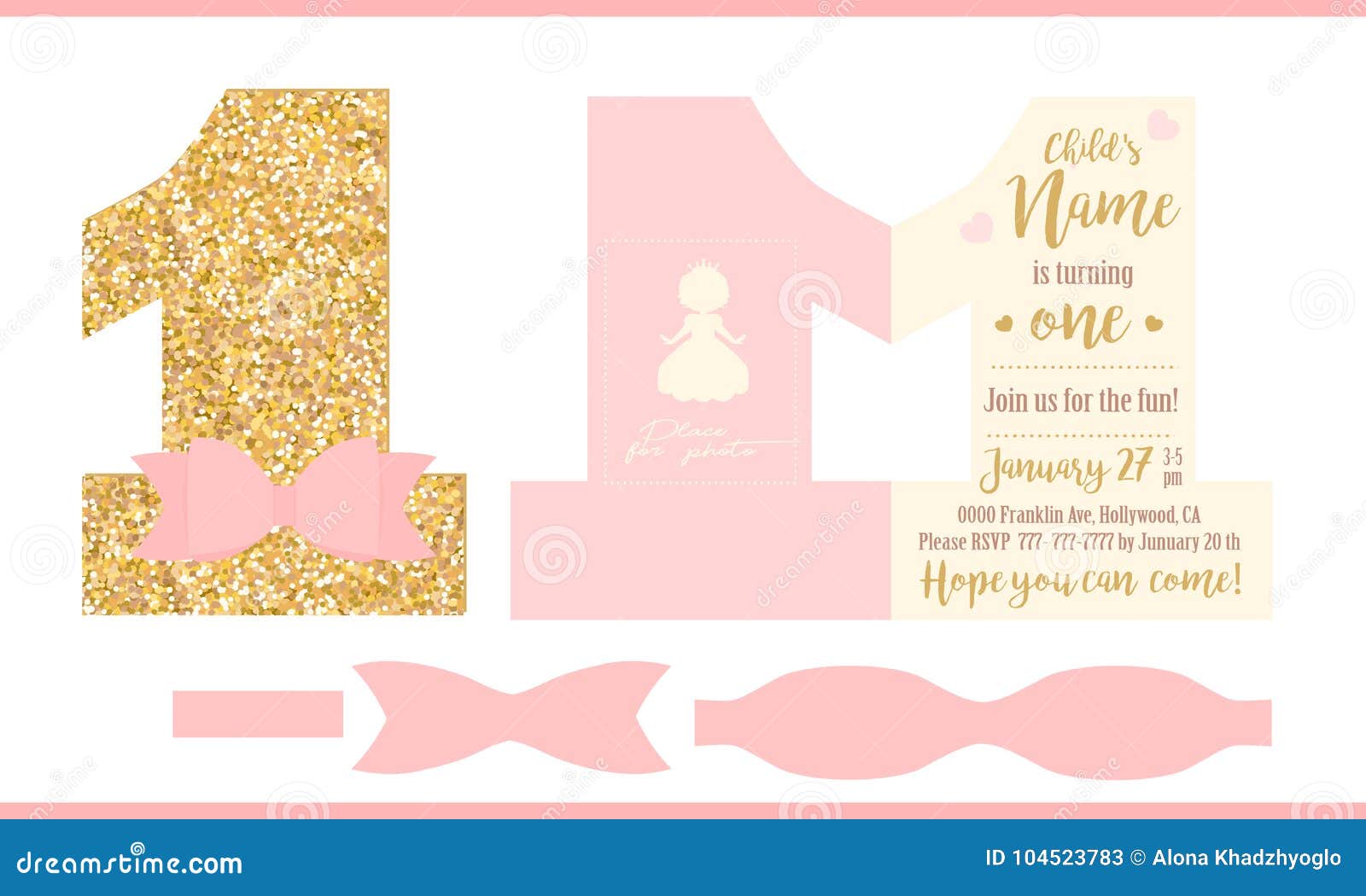 First Birthday Girl Party. Printable Invitation Card for Little With Regard To First Birthday Invitation Card Template