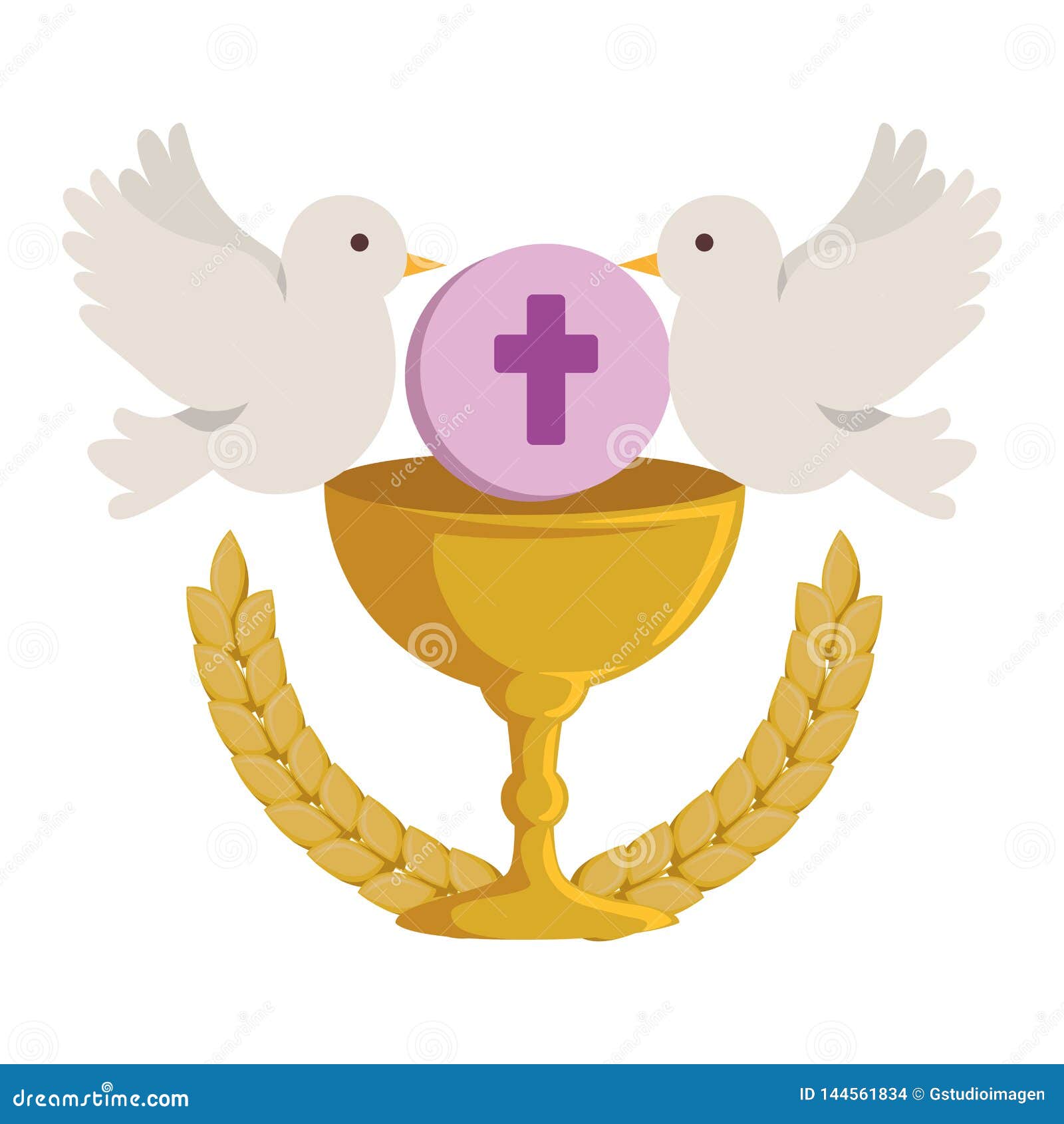 First Communion in Chalice with Doves Stock Vector - Illustration of ...