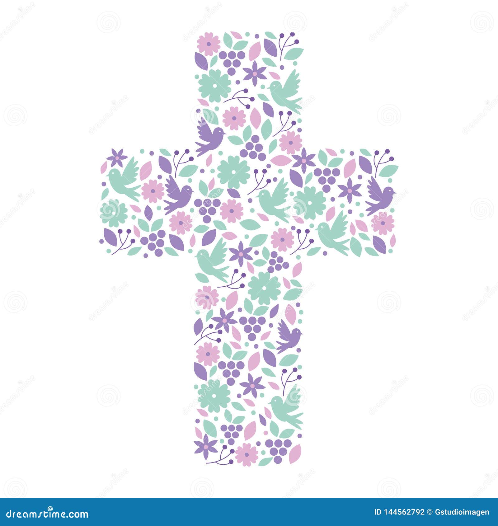 First Communion Cross Floral Decoration Stock Vector