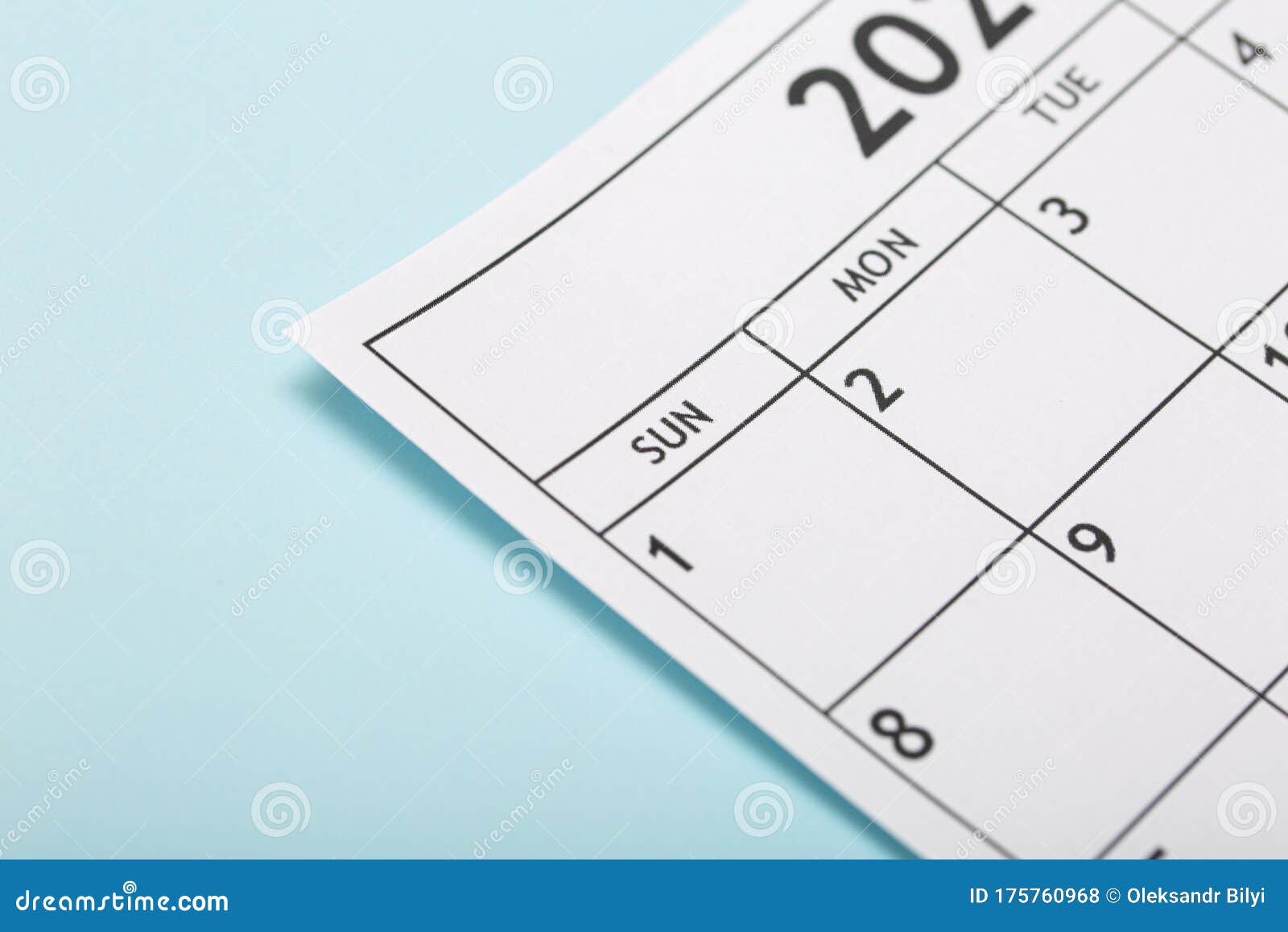 First Day on Calendar Closeup. Stock Photo Image of planner, paper
