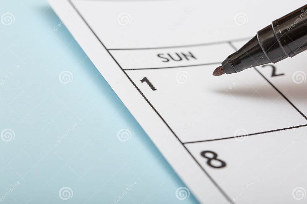 First Day on Paper Calendar Closeup. Stock Photo Image of campaign