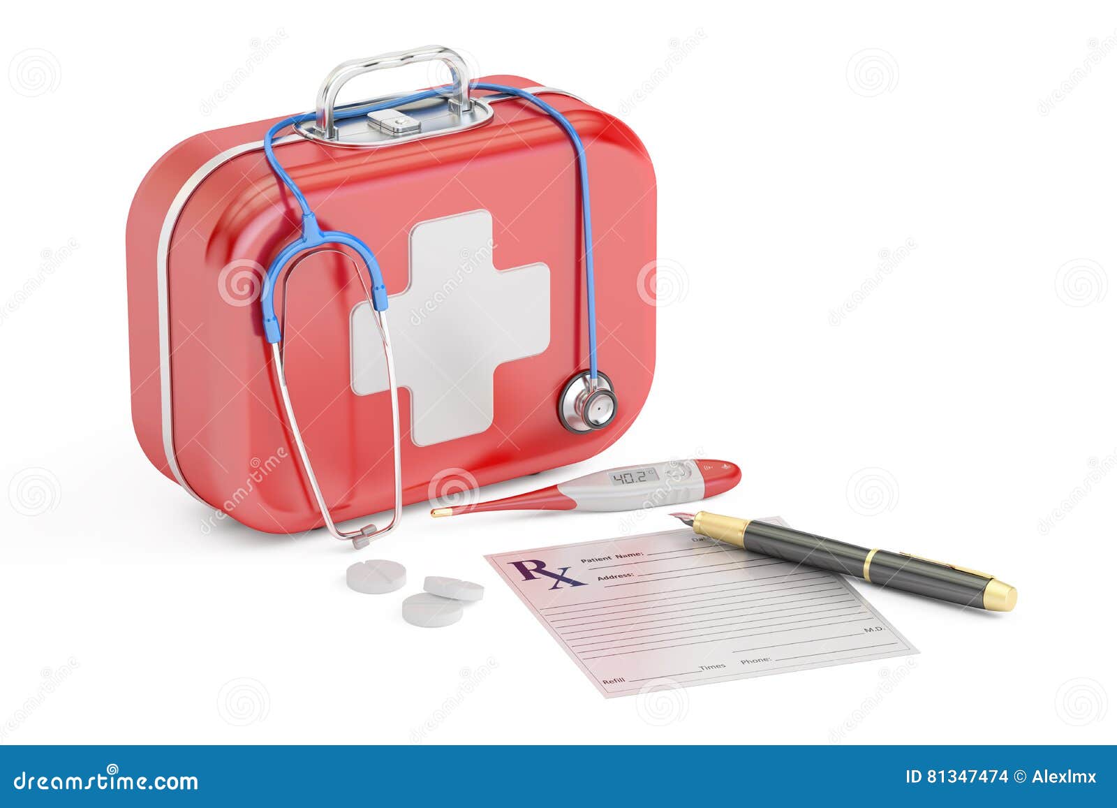 First Medical Aid and Treatment Concept, 3D Rendering Stock