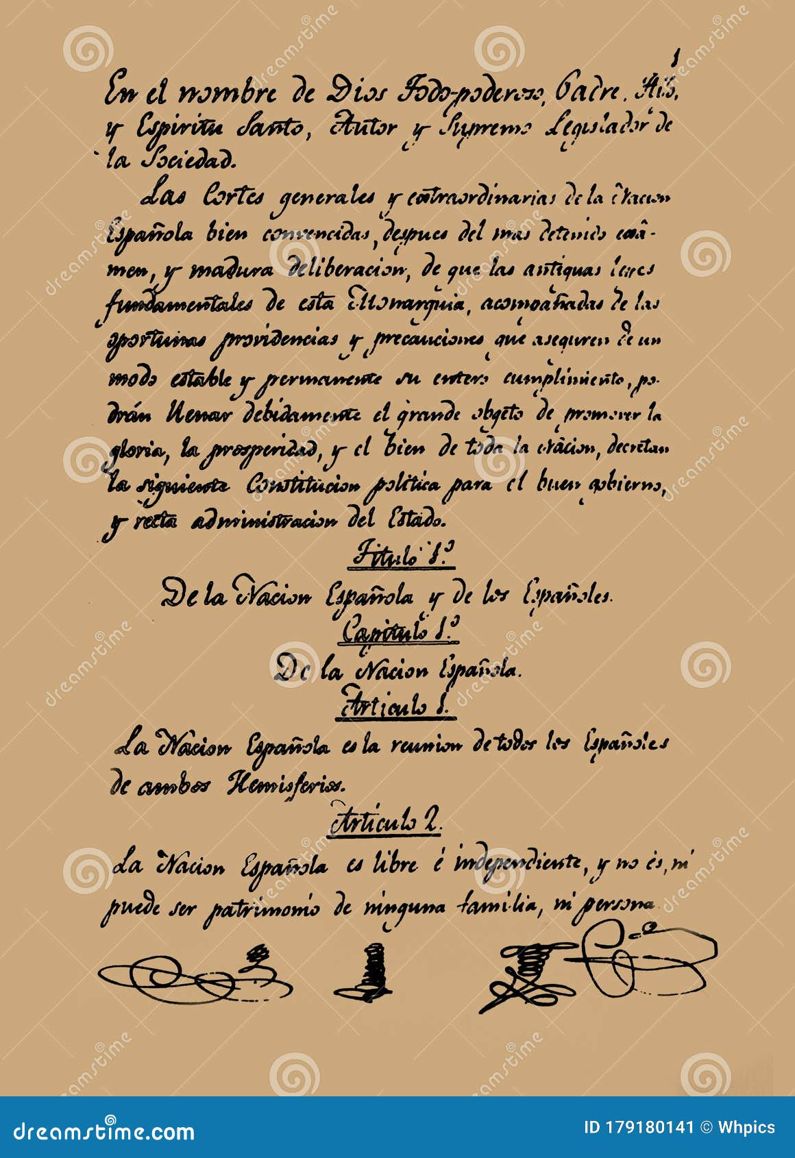 First Page of Spanish Constitution of 1812, Also Called La Pepa