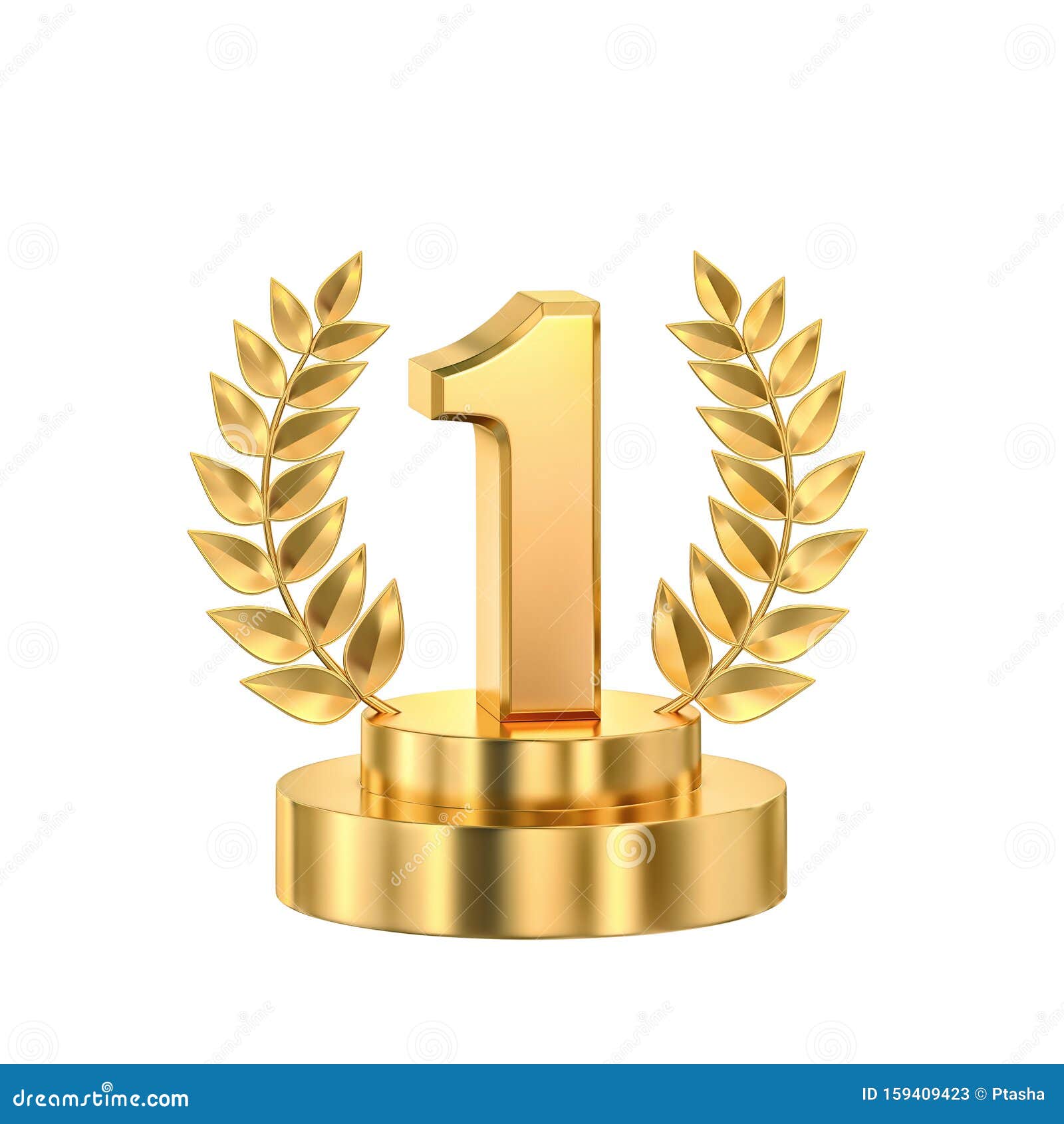 First Place, Golden Trophy with Laurel Wreath, Clipping Path Included ...