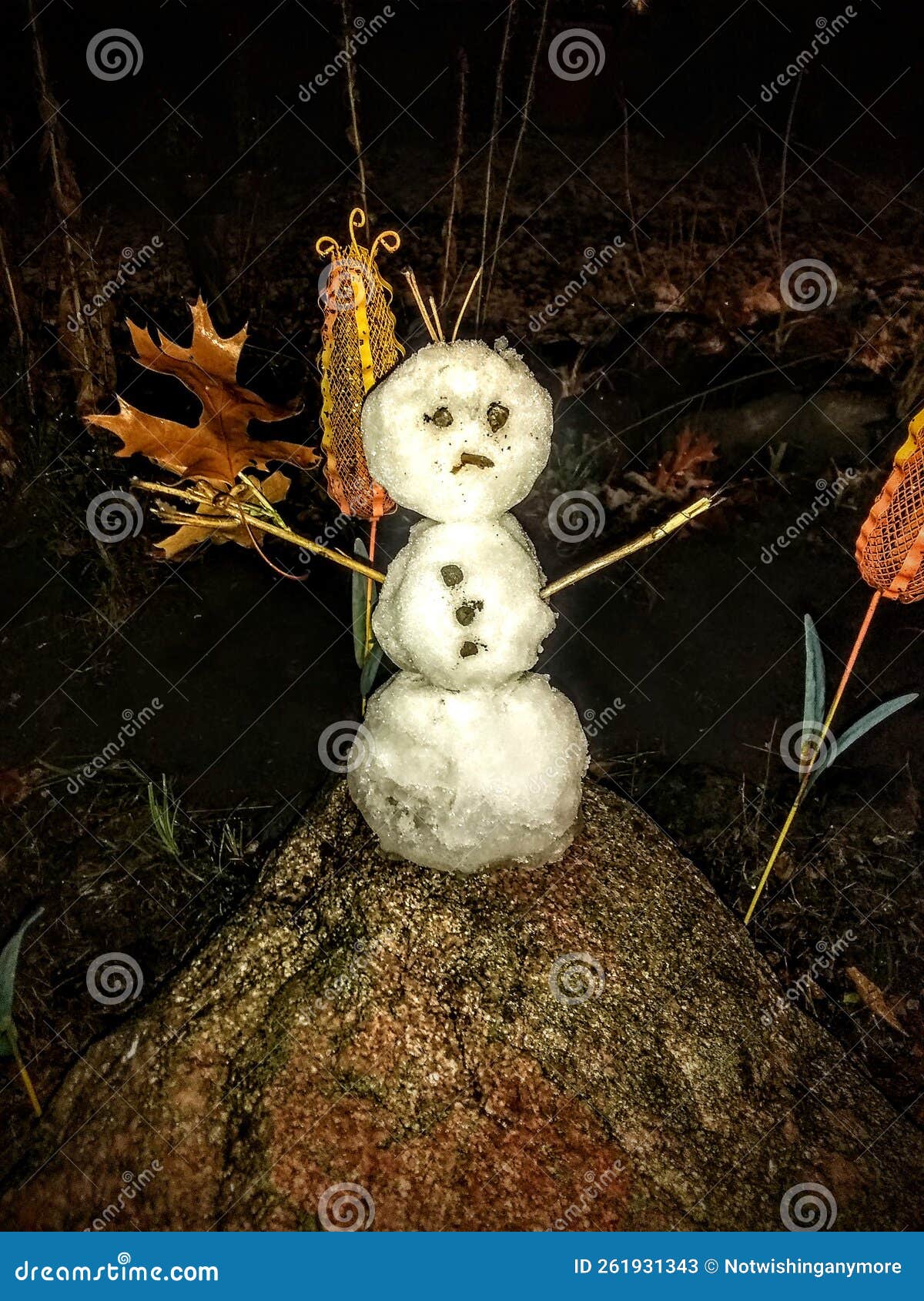First Snowman of the Year Fall Winter Season Changes Stock Image