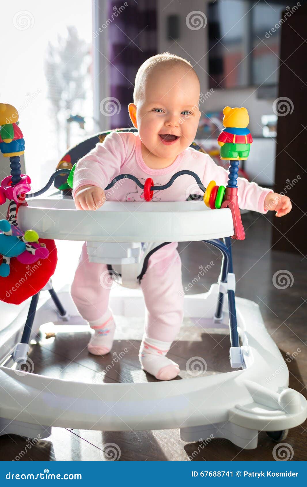 First Steps in the Baby Walker Stock Image Image of girl, house 67688741