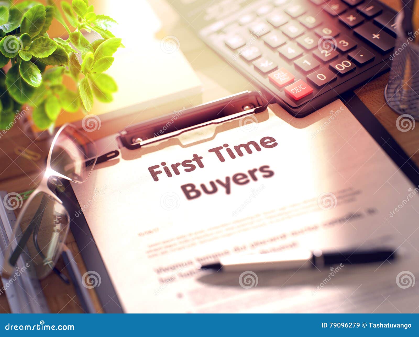 first time buyers concept on clipboard. 3d.