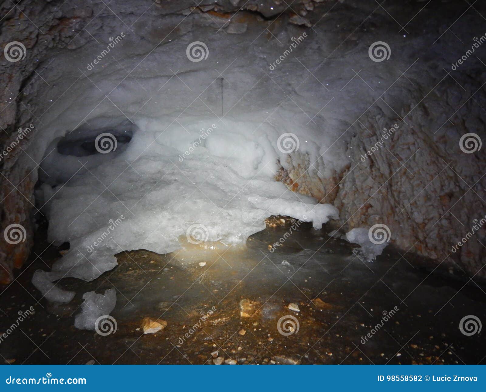 first world war tunel with ice at tofana di dentro in dolomites