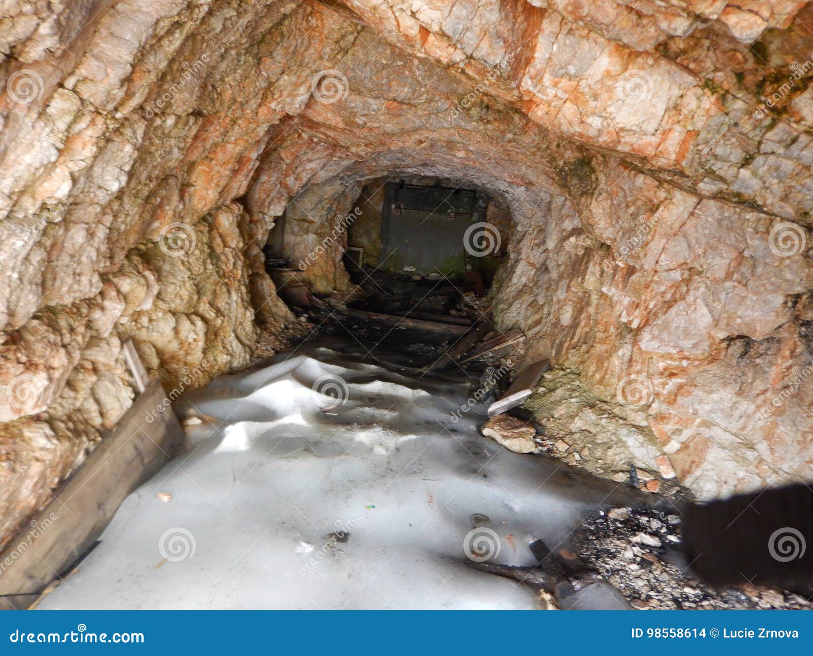first world war tunel with ice at tofana di dentro in dolomites