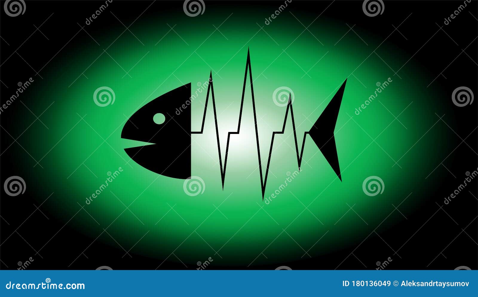 Fish Skeleton On A Black Background With Green Backlight Cartoon Vector