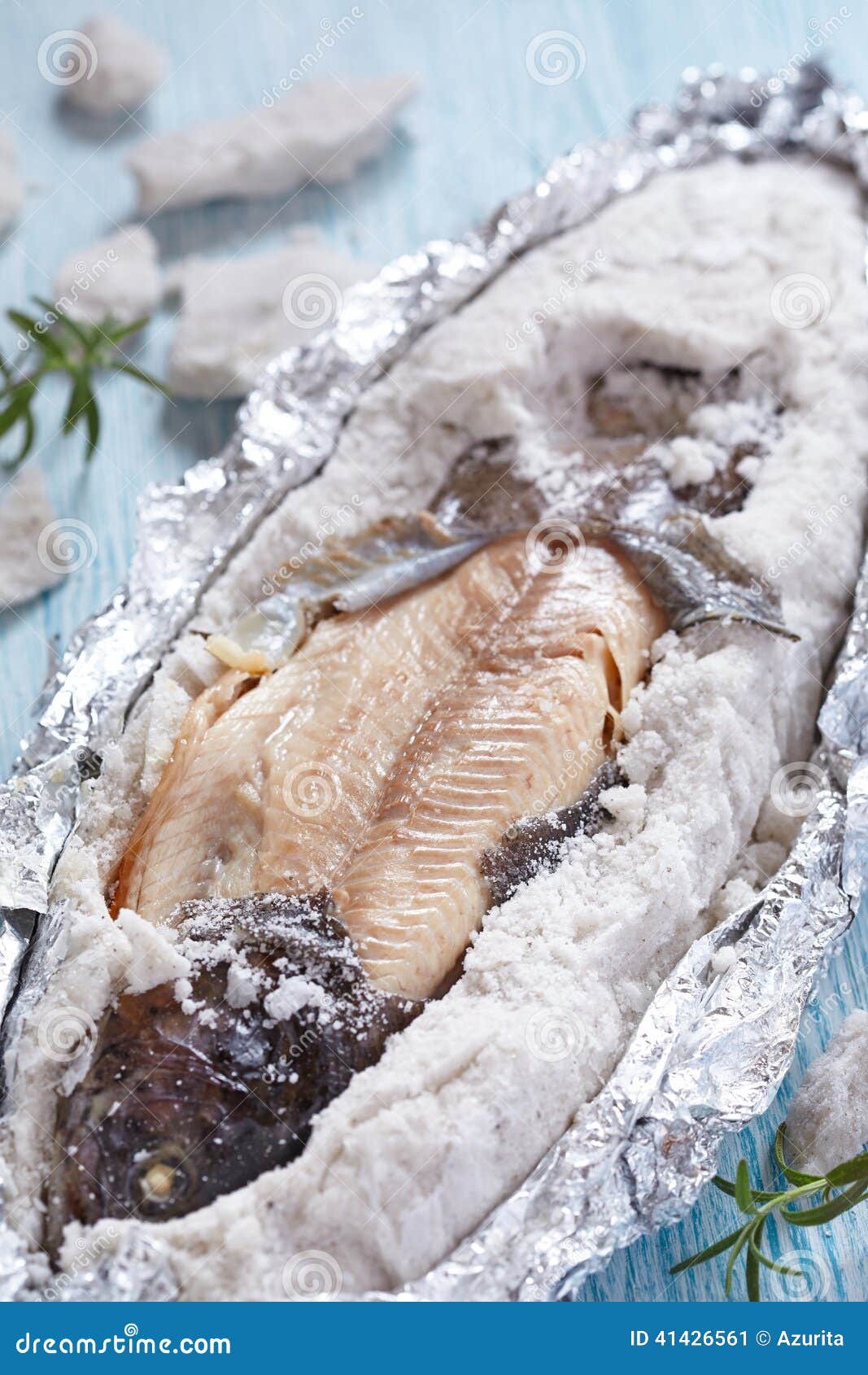 Fish baked in salt stock image. Image of seafood, prepared 41426561