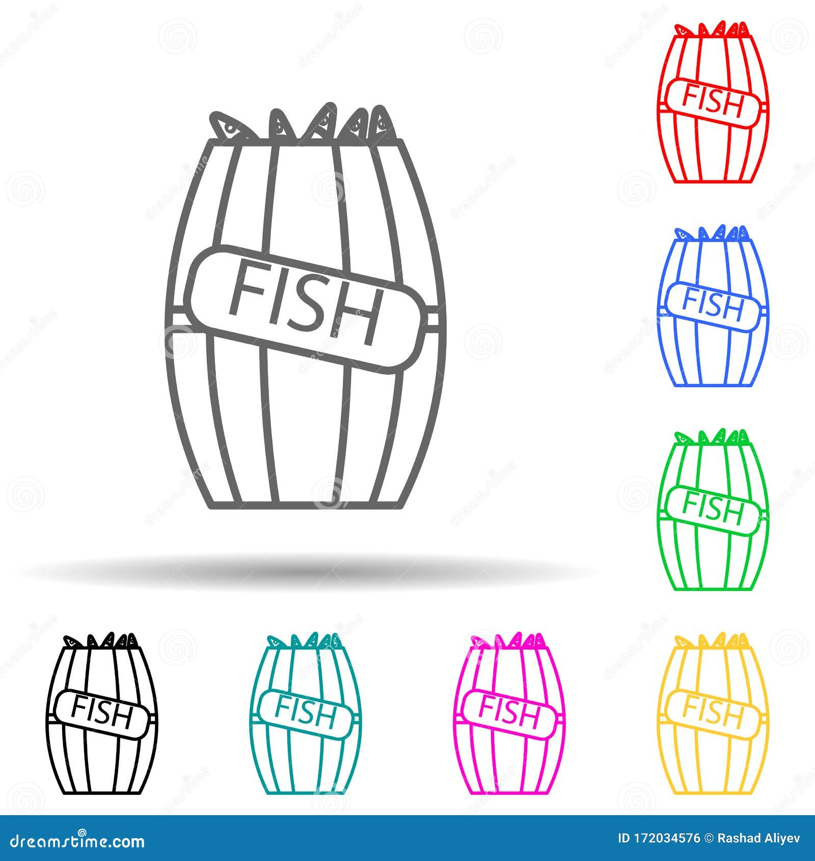 fish in a barrel multi color style icon. simple thin line, outline  of fish production icons for ui and ux, website or