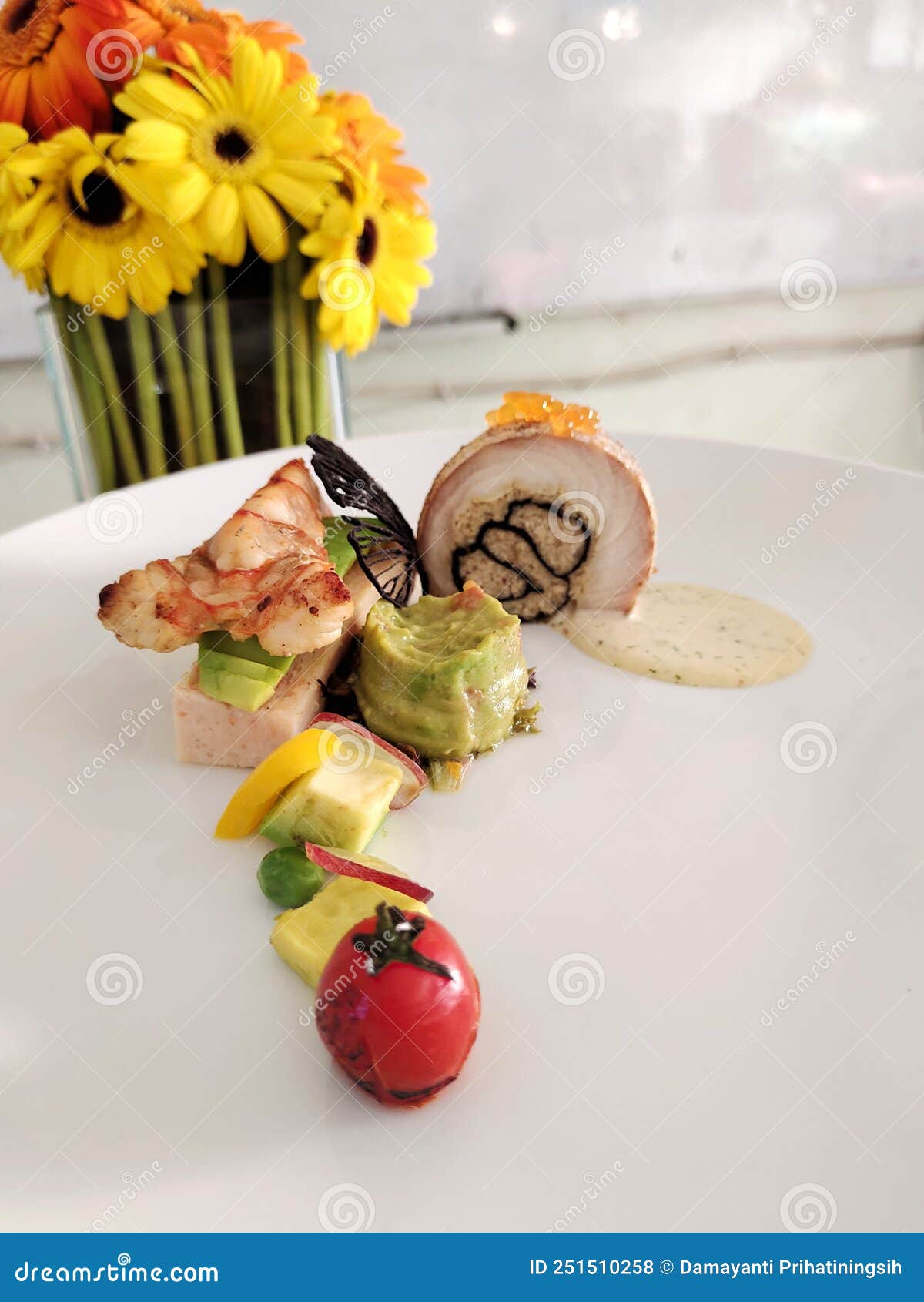 A Fishbased Continental Main Dish Served Rolled Up Stock Photo Image