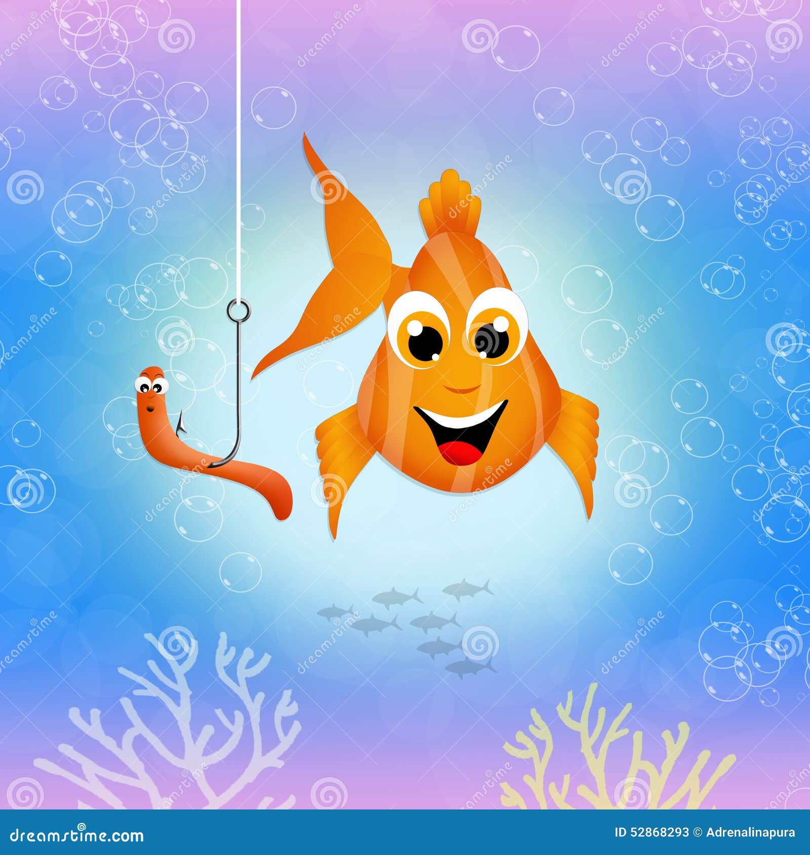 Fish bites the hook stock illustration. Illustration of smile - 52868293