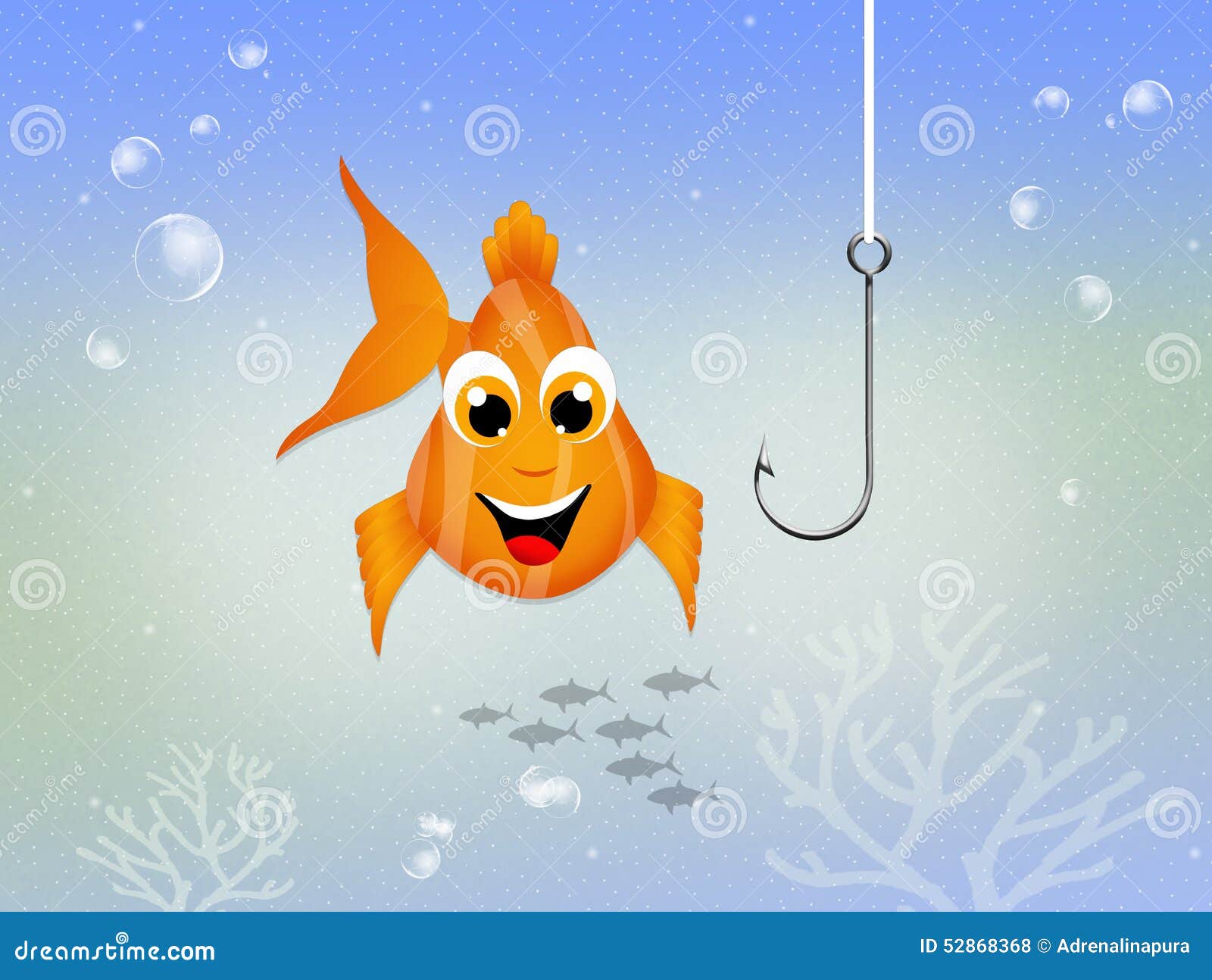 Fish bites the hook stock illustration. Illustration of nature - 52868368