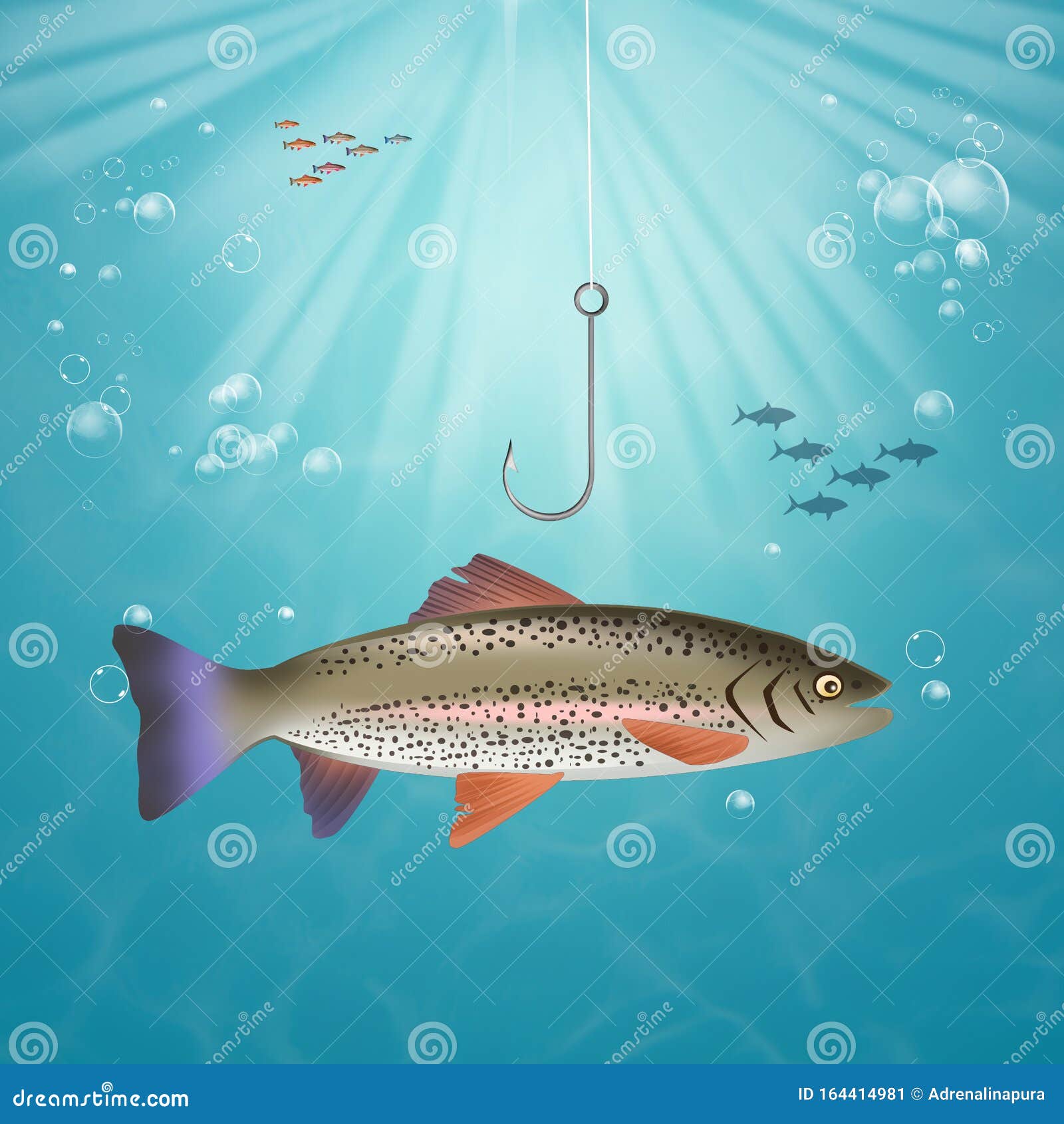 Fish Bites the Hook in the Sea Stock Illustration - Illustration