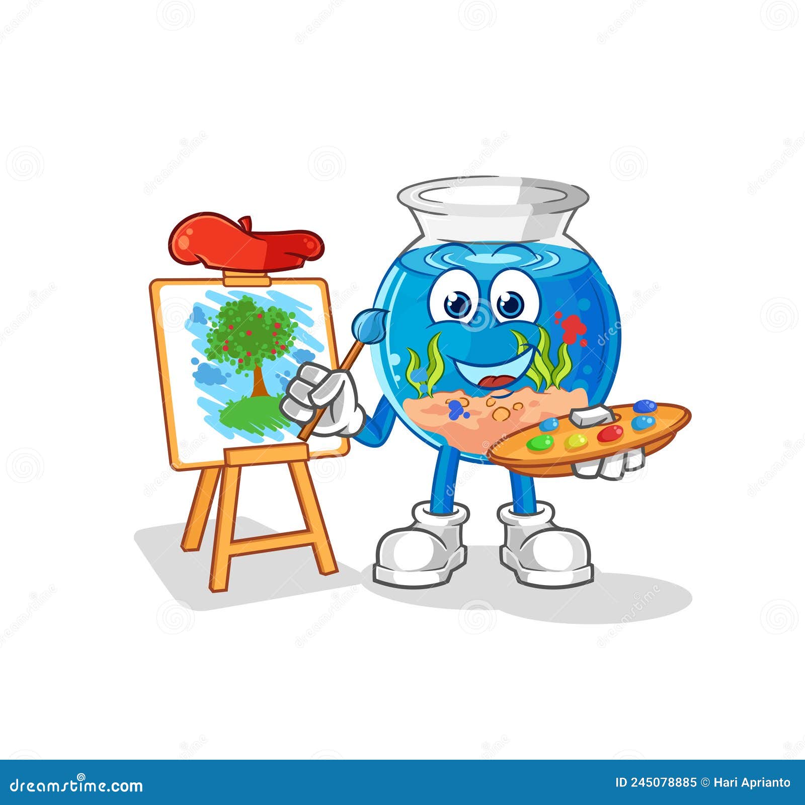 Fish Bowl Artist Mascot. Cartoon Vector Stock Vector Illustration of