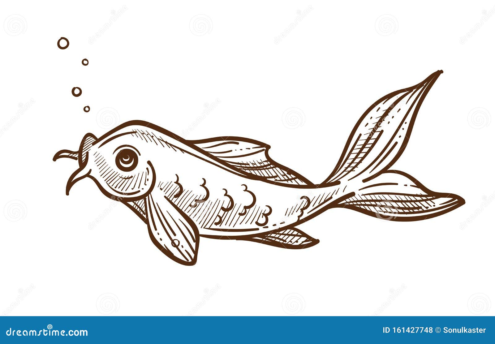 Fish Breathing Out Bubbles, Catfish or Sheatfish Isolated Sketch Stock  Vector - Illustration of drawn, catch: 161427748