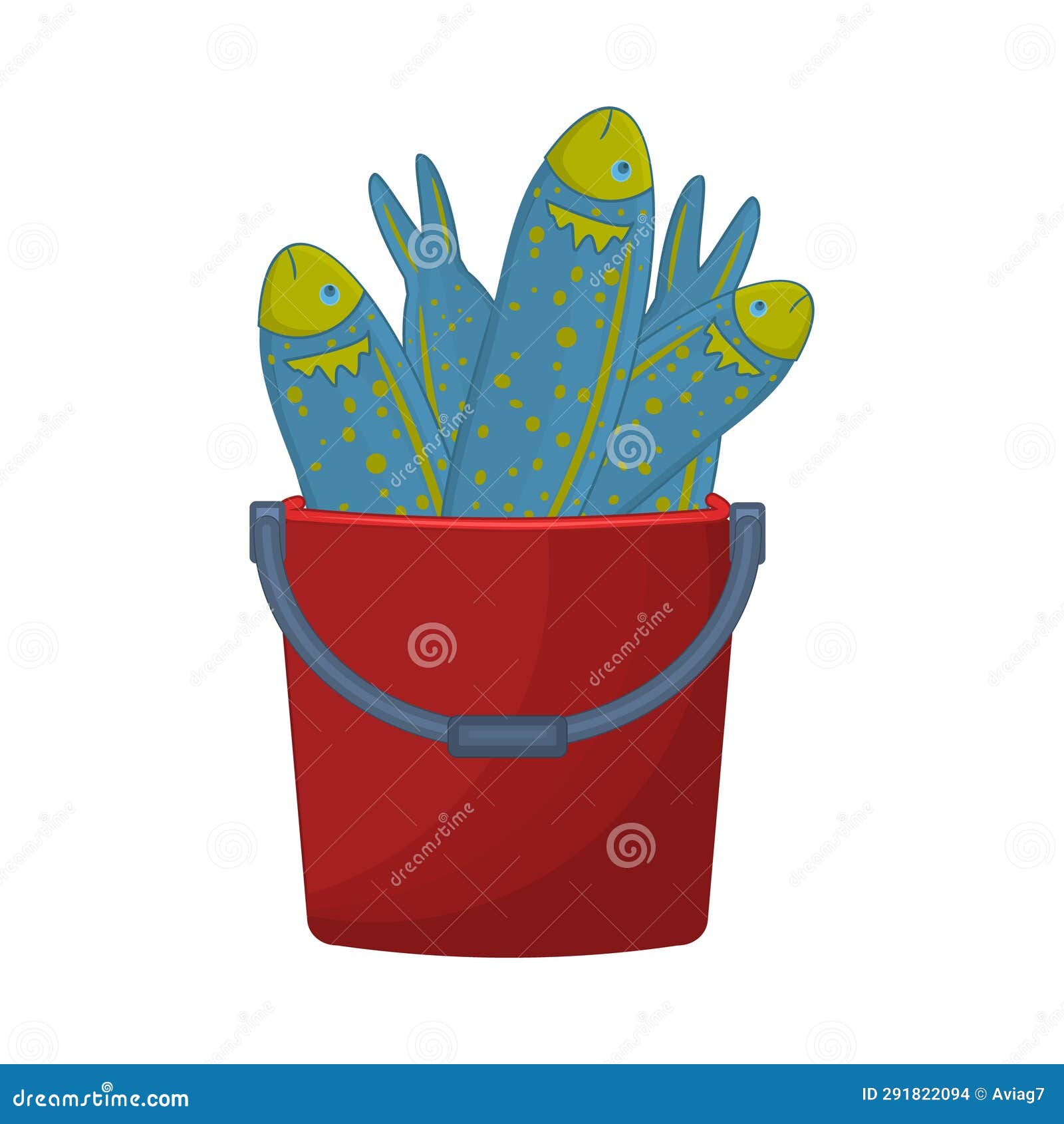 Fish Bucket Isolated on White Background. Full Bucket of Fresh Fishes.  Fishermans Catch. Stock Vector - Illustration of fish, full: 291822094