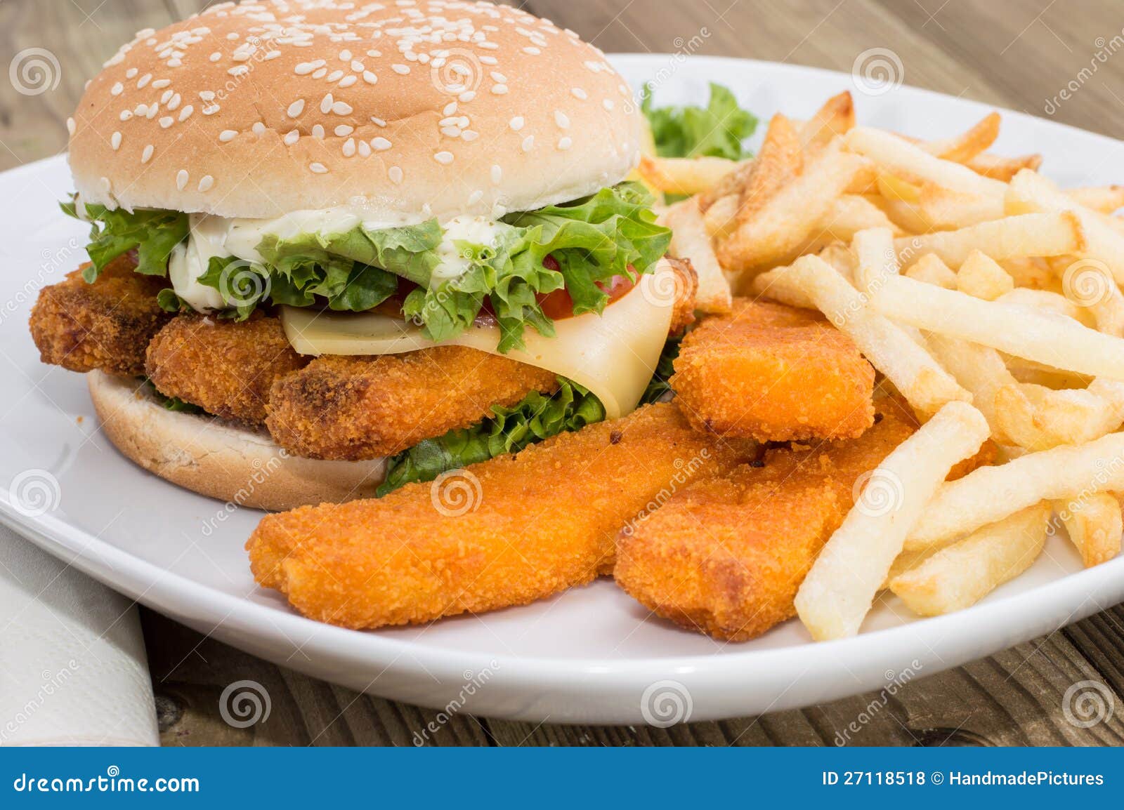 Fish Burger with Chips stock photo. Image of stacked 27118518