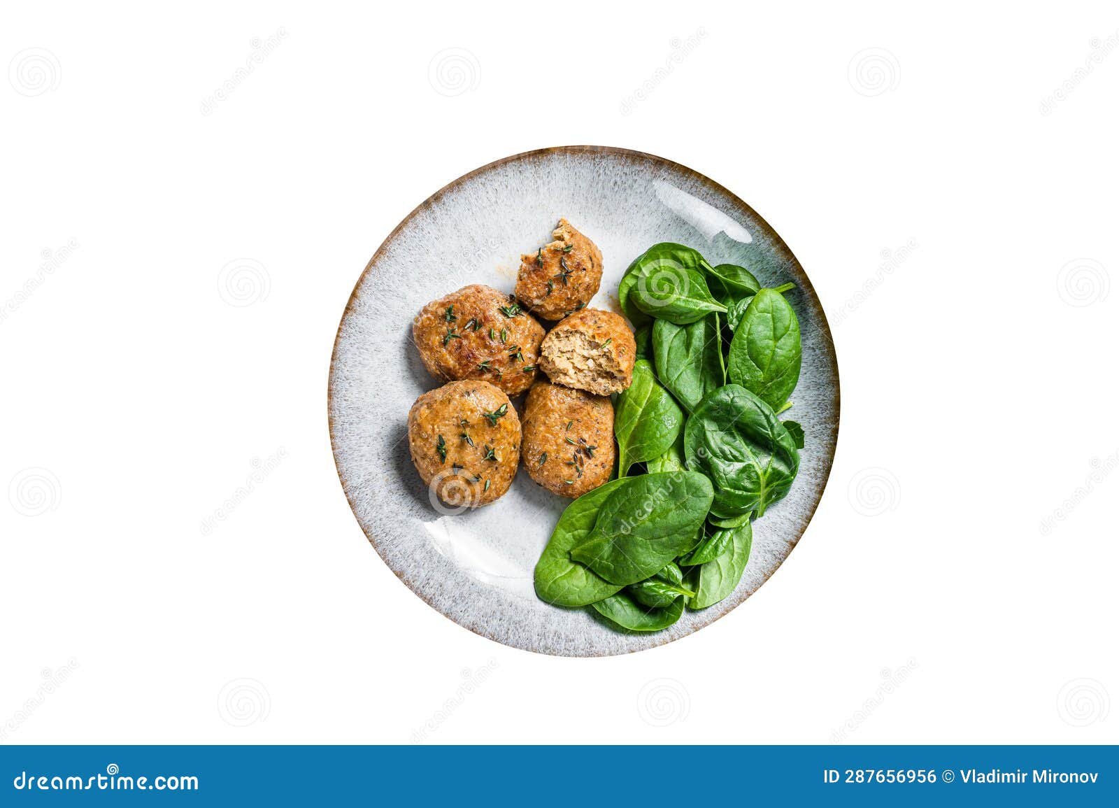 Fish Cakes or Fish Balls with Tuna and Spinach in a Plate. High Quality
