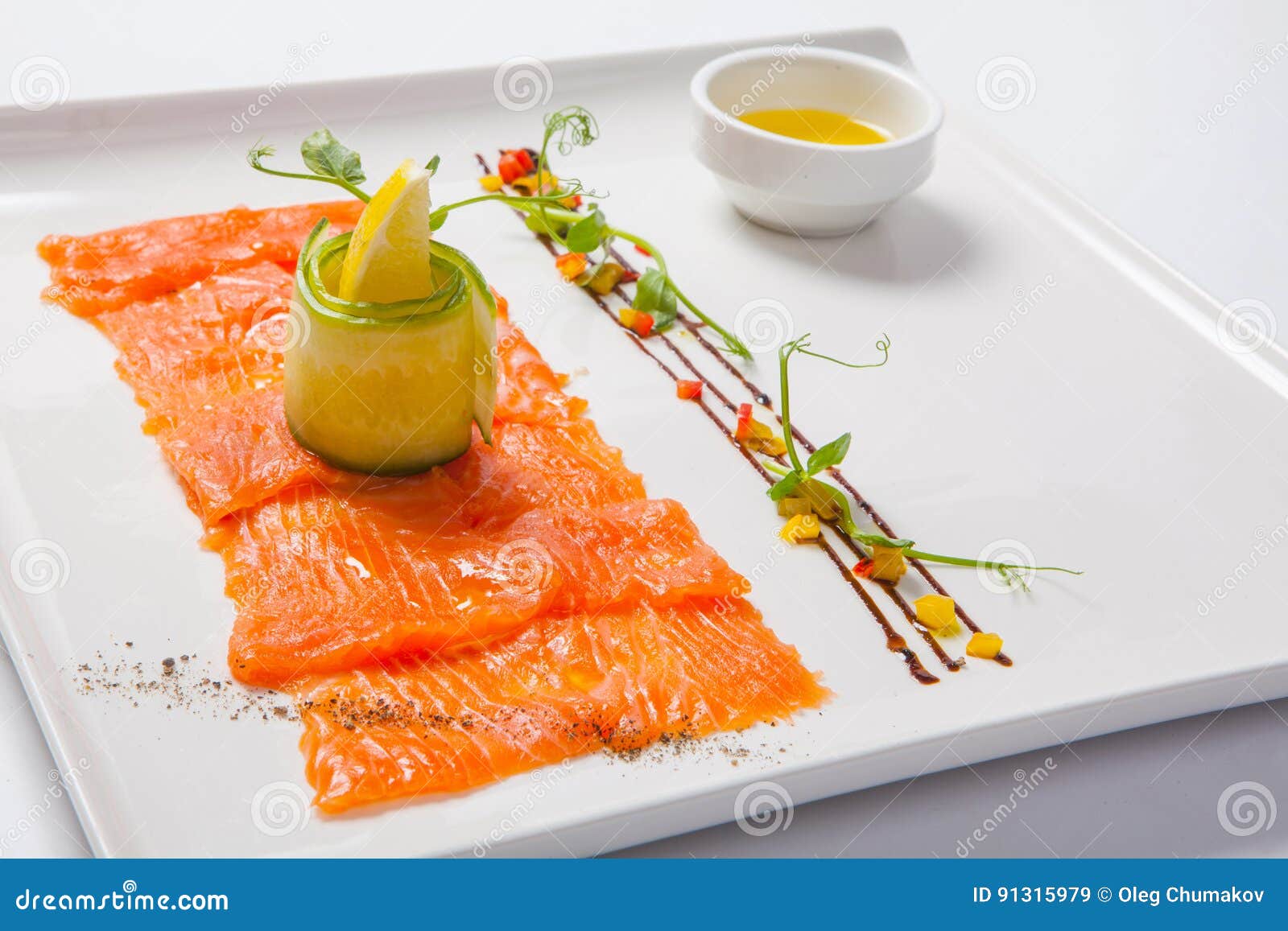 Fish Carpaccio. Carpaccio of Salmon on White Plate Stock Image Image