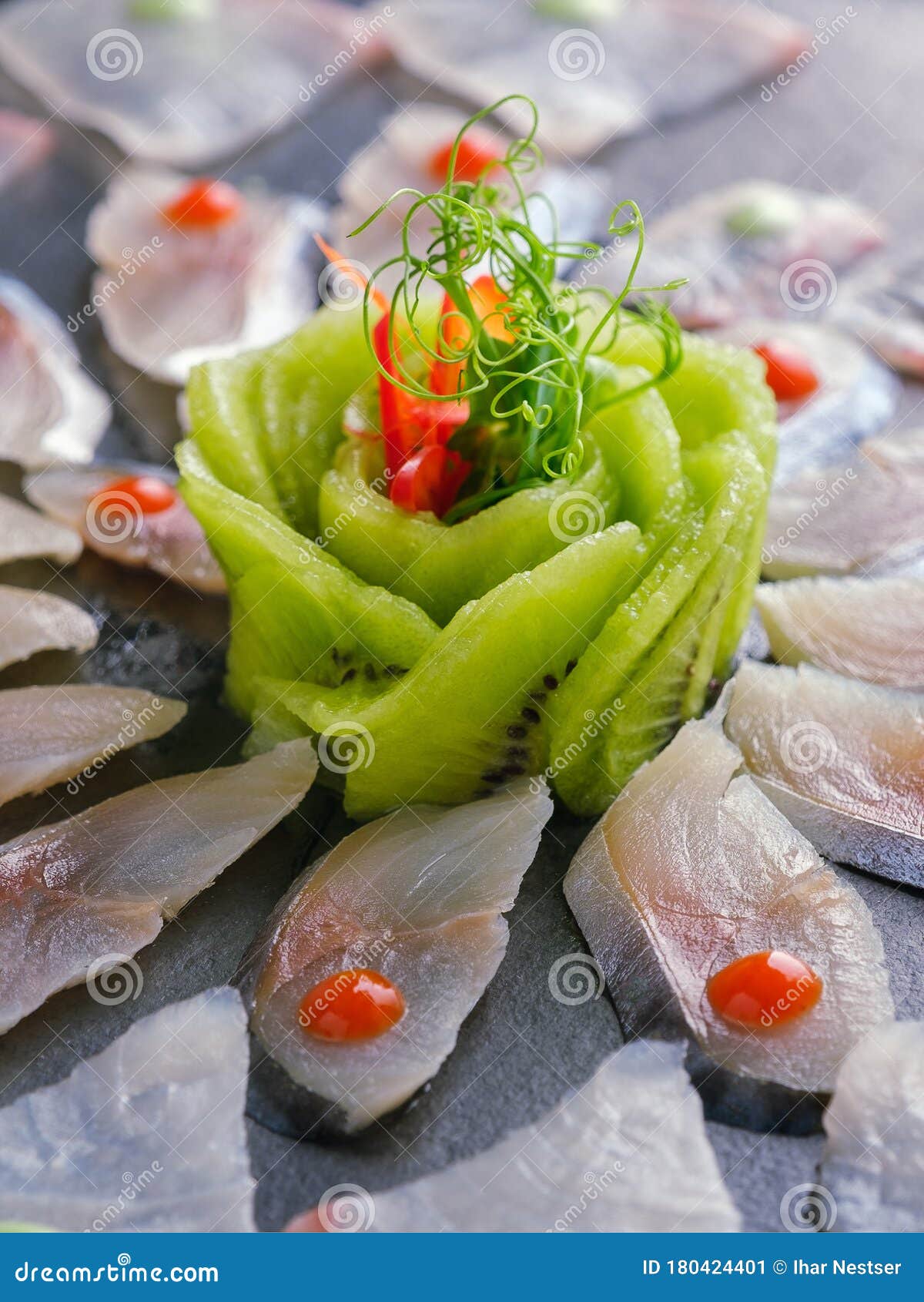 Kiwi Fish Carpaccio with Sauce Stock Image Image of gastronomy, fresh