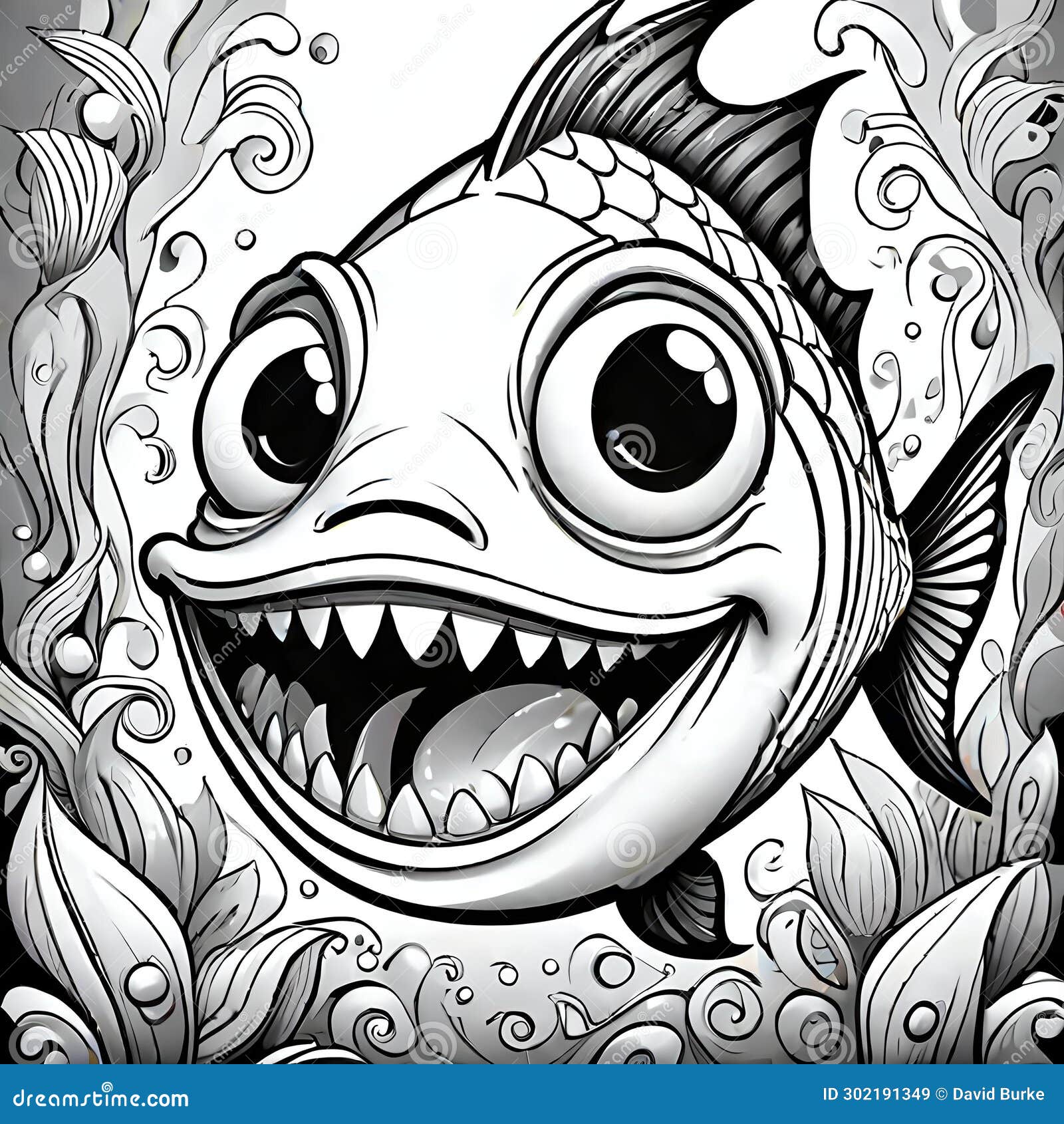 Fish Cartoon Comic Character Art Black White Drawing Stock Image - Image of  design, cartoon: 302191349