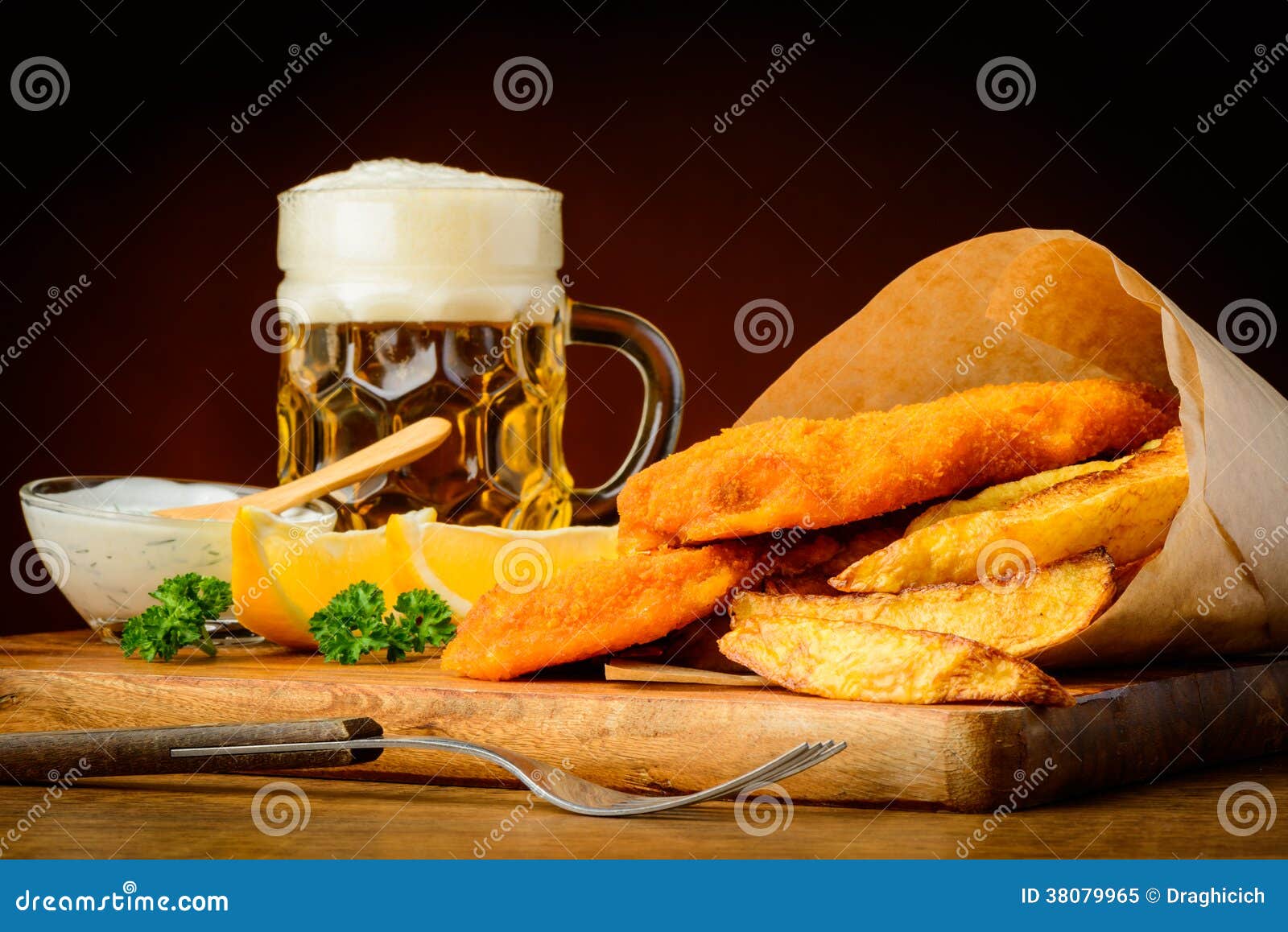 Fish and chips with beer stock image. Image of french 38079965