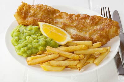 Fish and Chips with Mushy Peas Stock Image - Image of batter, fish ...