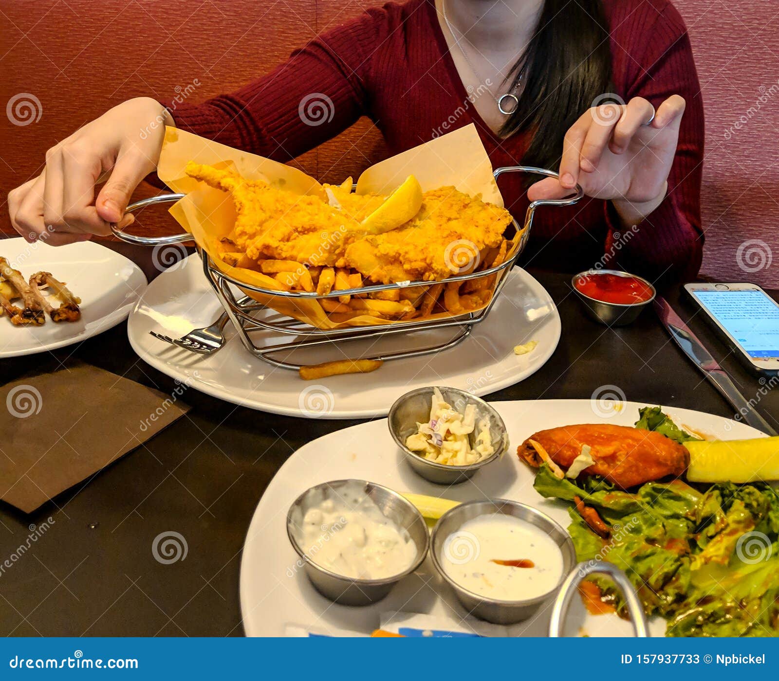 Fish and Chips Served at Restaurant Stock Image Image of food, delicious 157937733