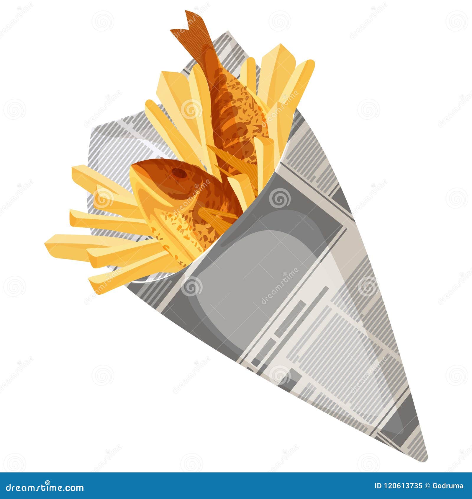 Fish & Chips Traditional Newspaper Fish and Chips Fries Style Cones Fast Food 