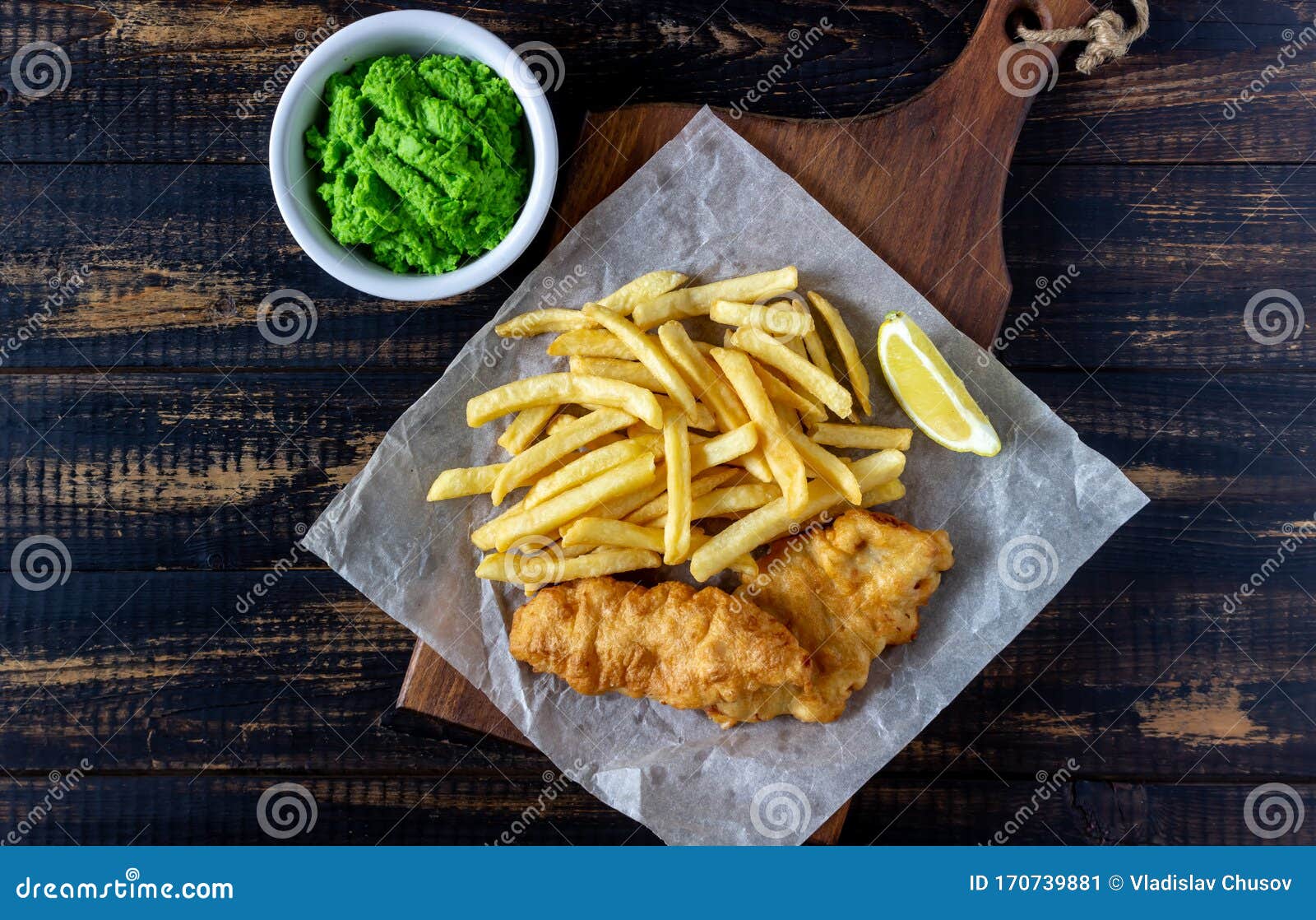 Fish And Chips On A Wooden Background. British Fast Food ...