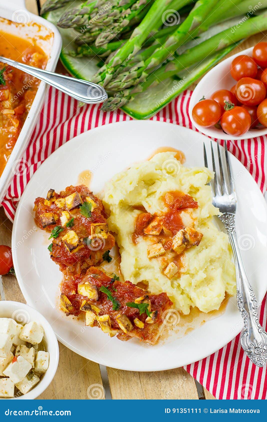 Fish Cod Baked In Tomato Sauce With Feta Cheese Stock Image Image Of Tasty Tomato 91351111