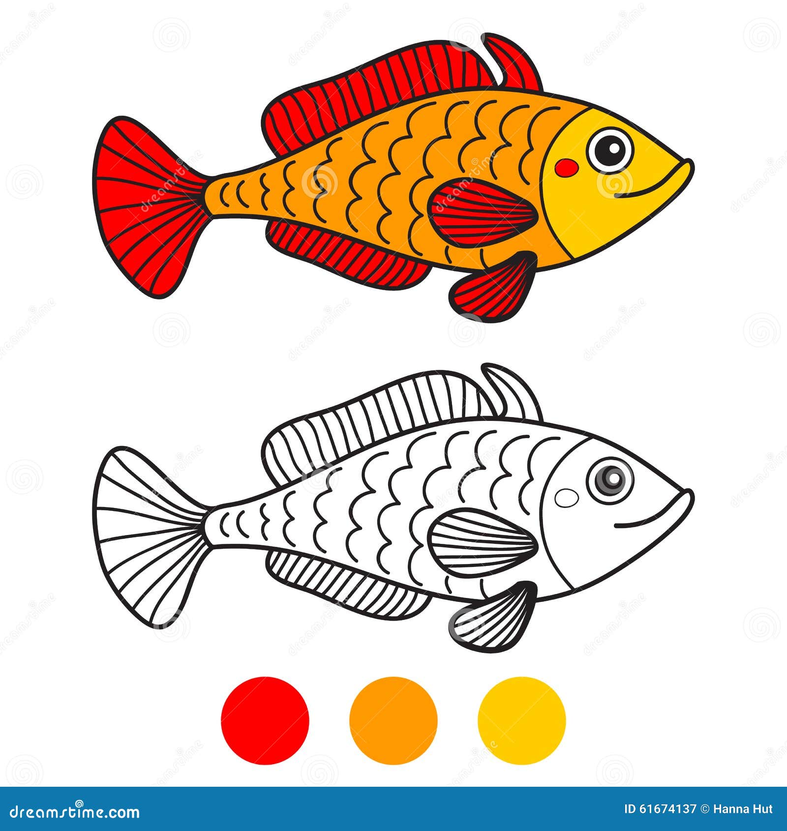 Fish vector illustration template for Coloring book. Drawing