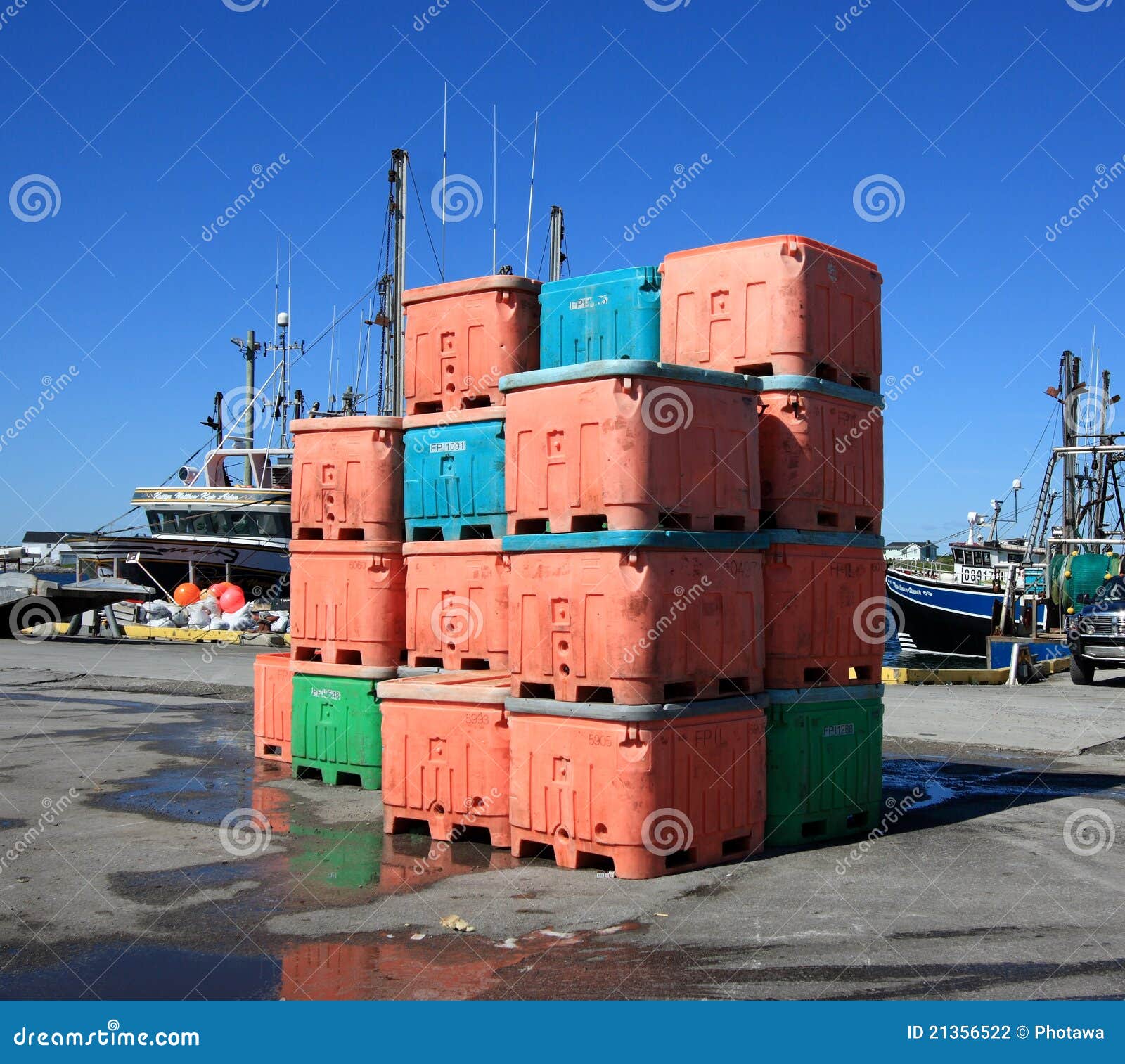 Fish Containers in Cook S Harbour Editorial Photography - Image of