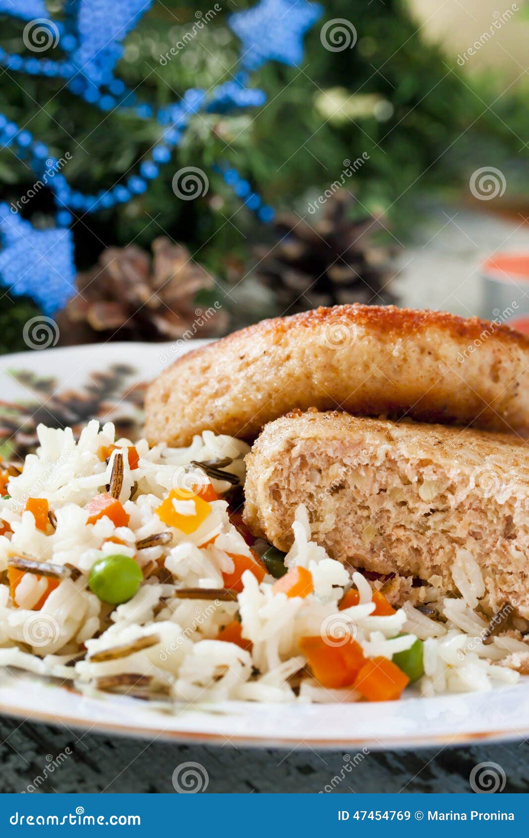 Fish Cutlet with a Side Dish of Rice Stock Image Image of crop, grain