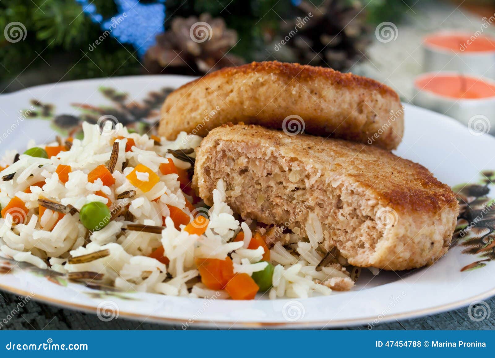 Fish Cutlet with a Side Dish of Rice Stock Photo Image of meal