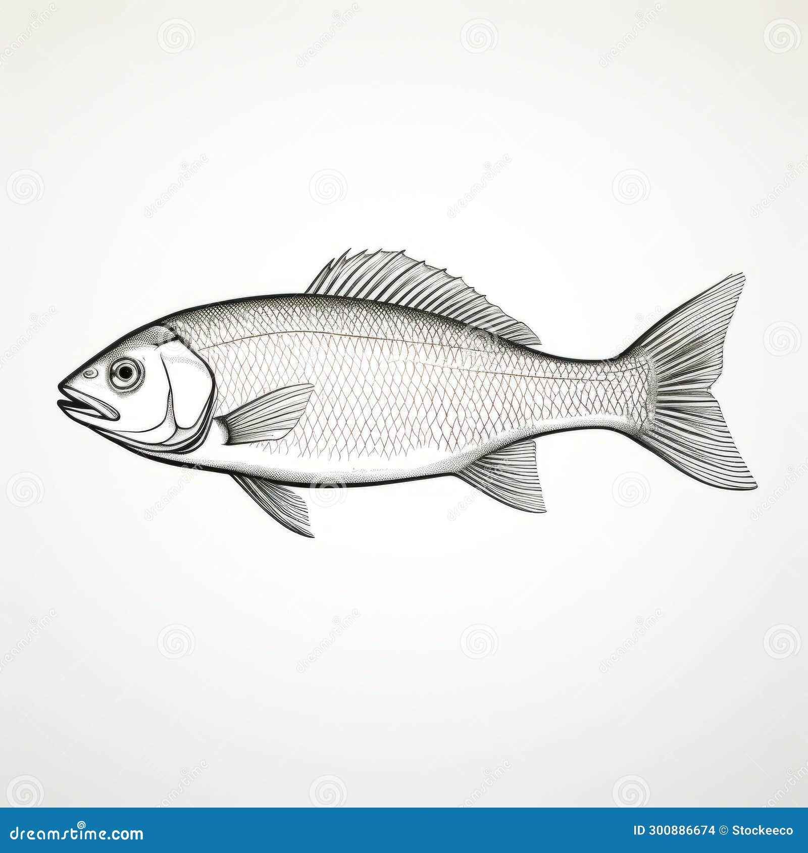 realistic black and white hand-drawn fish 