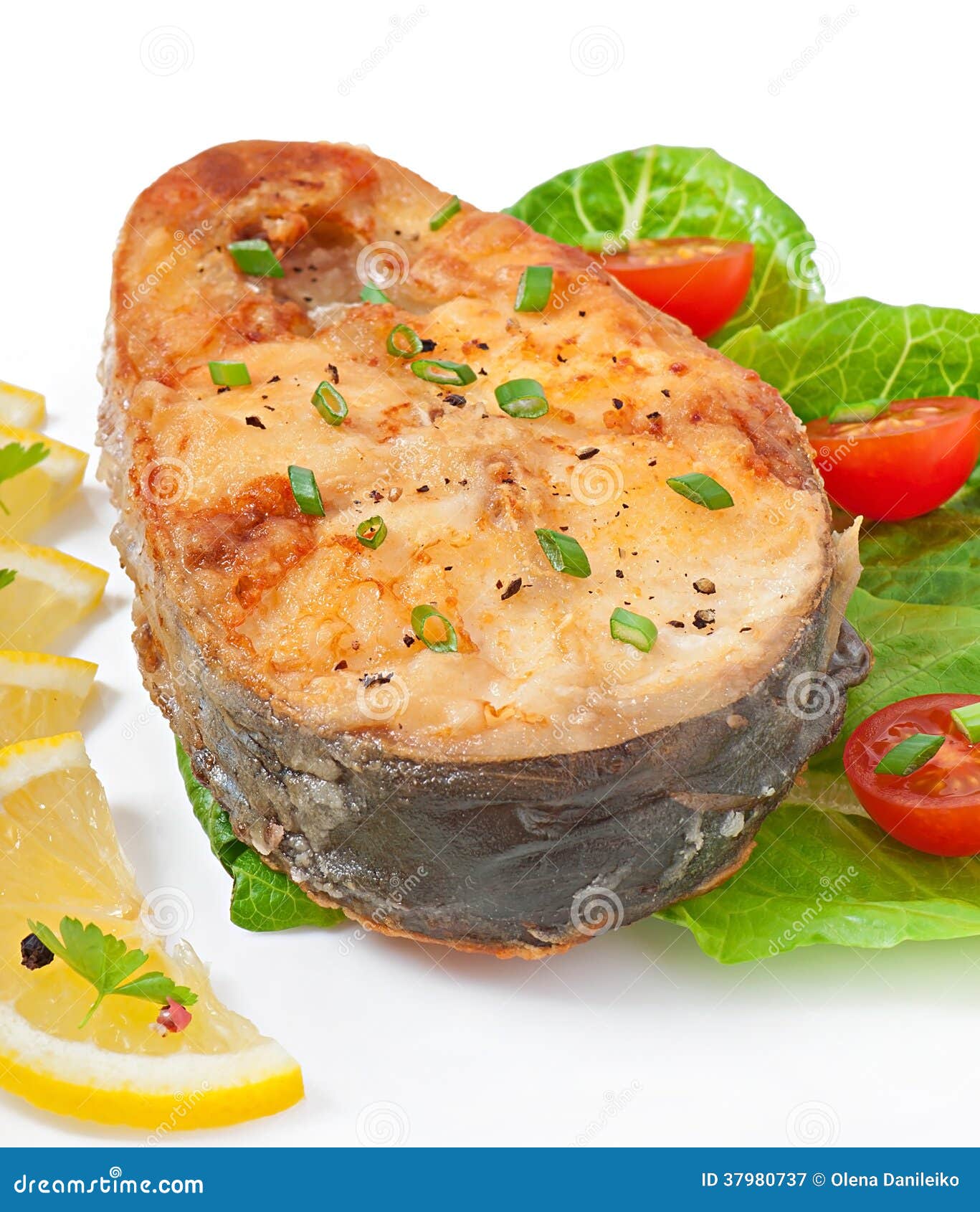 Fish Dish Fried Fish Fillet with Vegetables Stock Image Image of