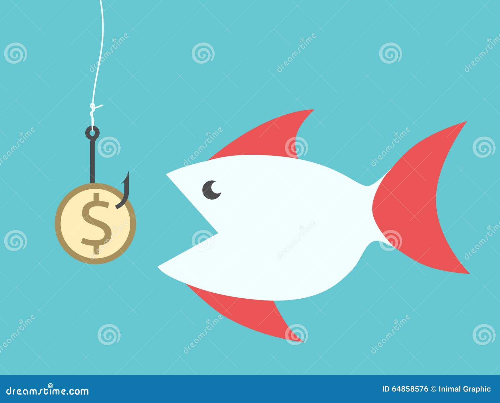 Fish eating dollar bait stock vector. Illustration of danger - 64858576