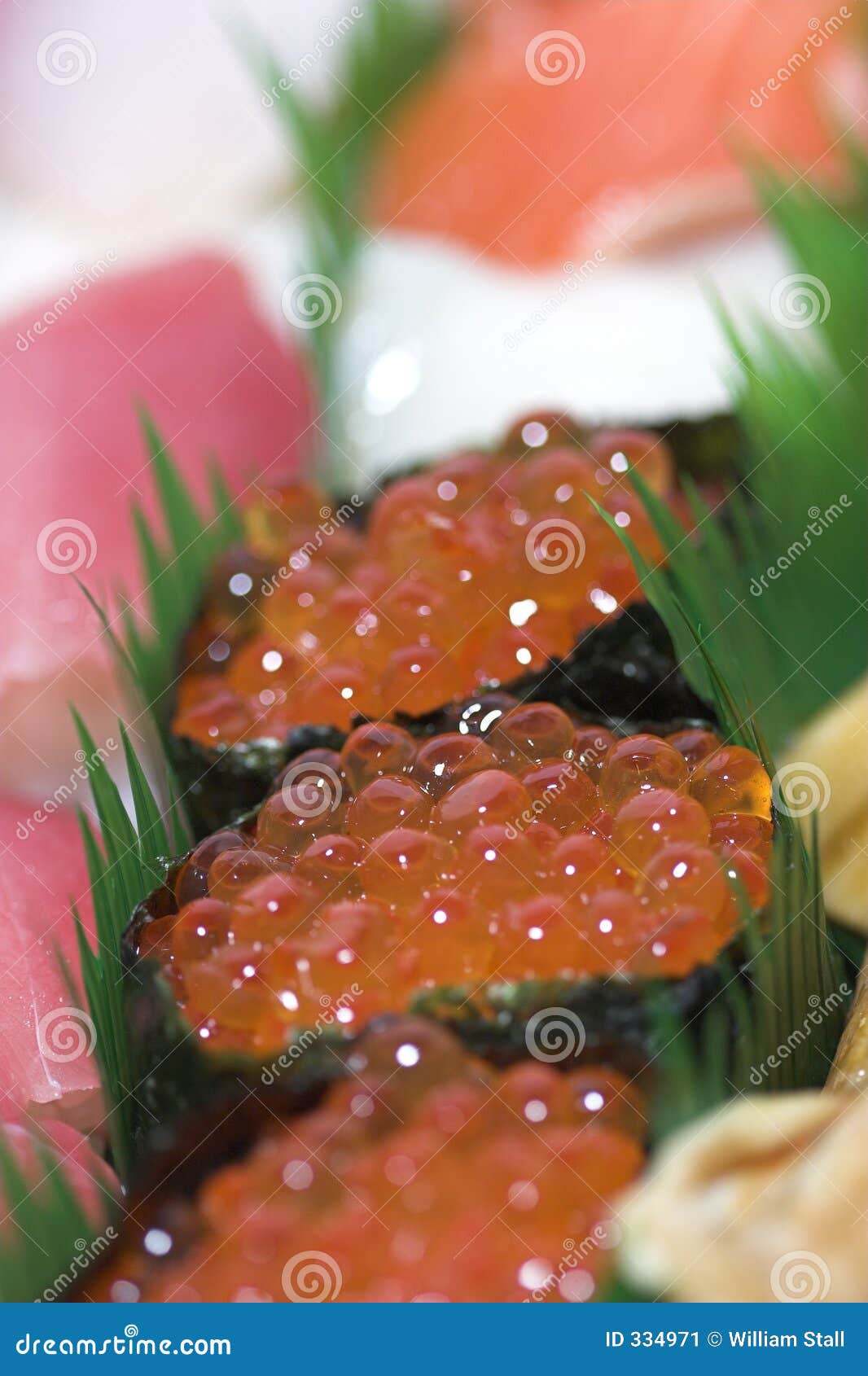 ikura sushi seaweed fish eggs food meal appetizer ethnic Asian