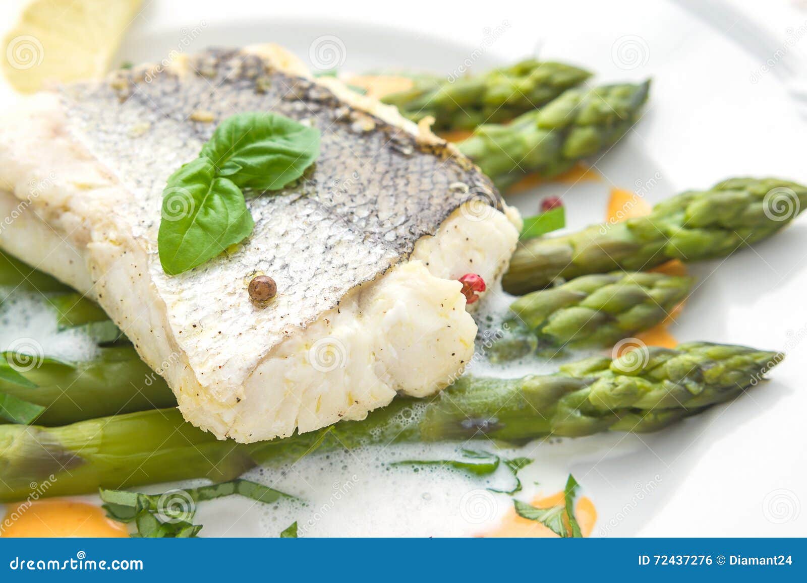 Fish Fillet with Asparagus Foam Sauce Stock Photo Image of cuisine