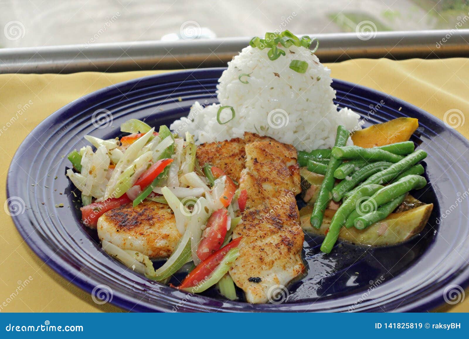 Fish Fillet, Rice and Vegetables Meal Stock Image - Image of dish