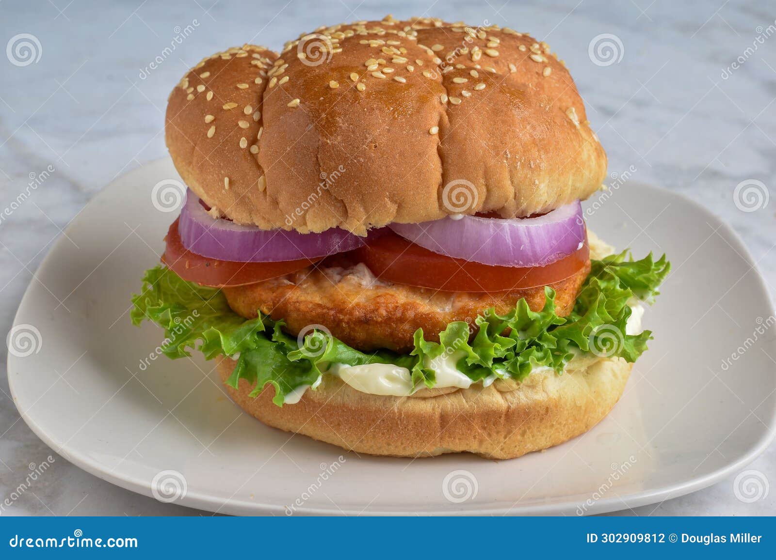Fish Fillet Sandwich Top with Tomato and Onions Stock Photo Image of