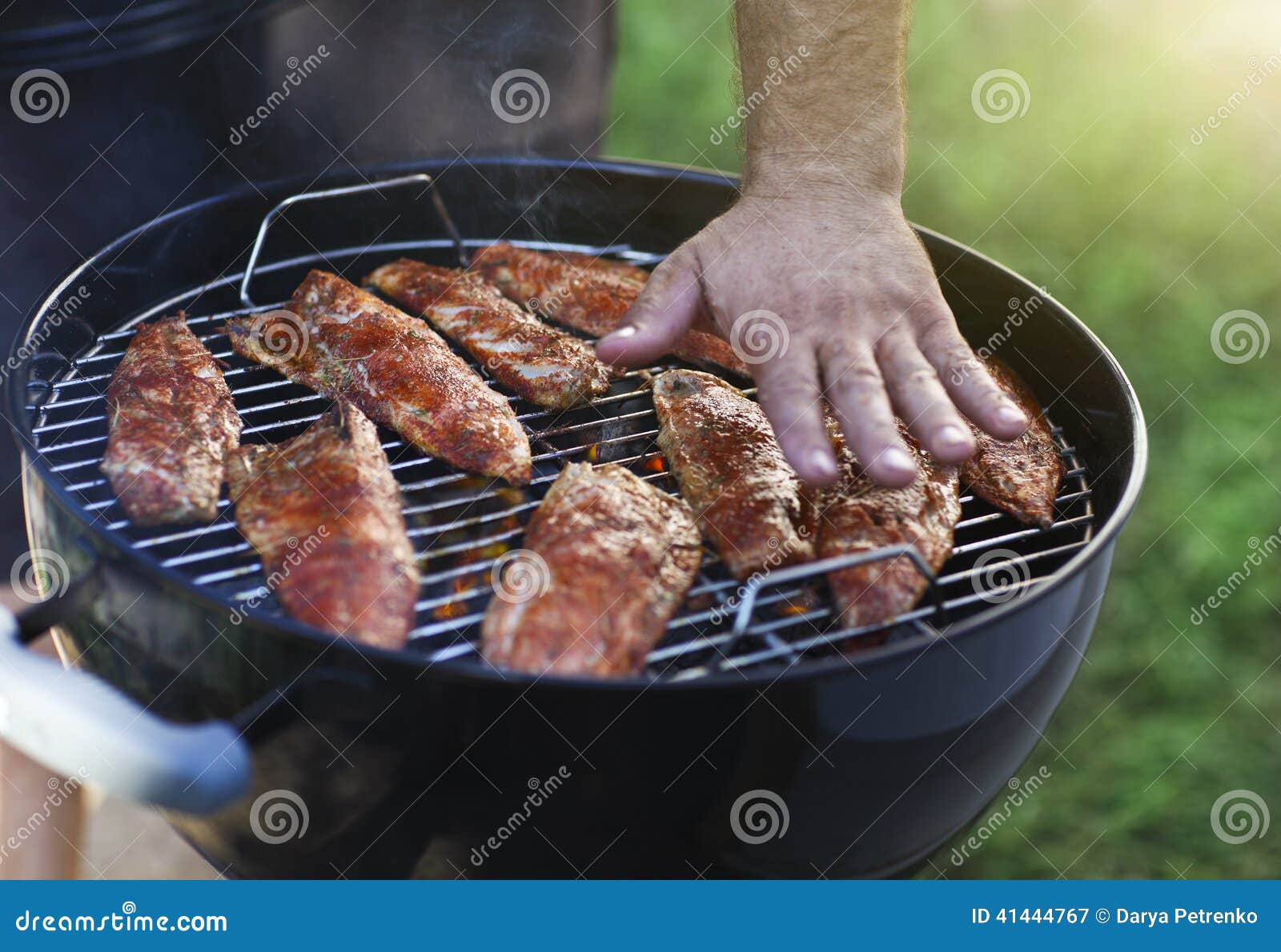 Fish Fillets on the Grill with Flames Stock Image Image of male