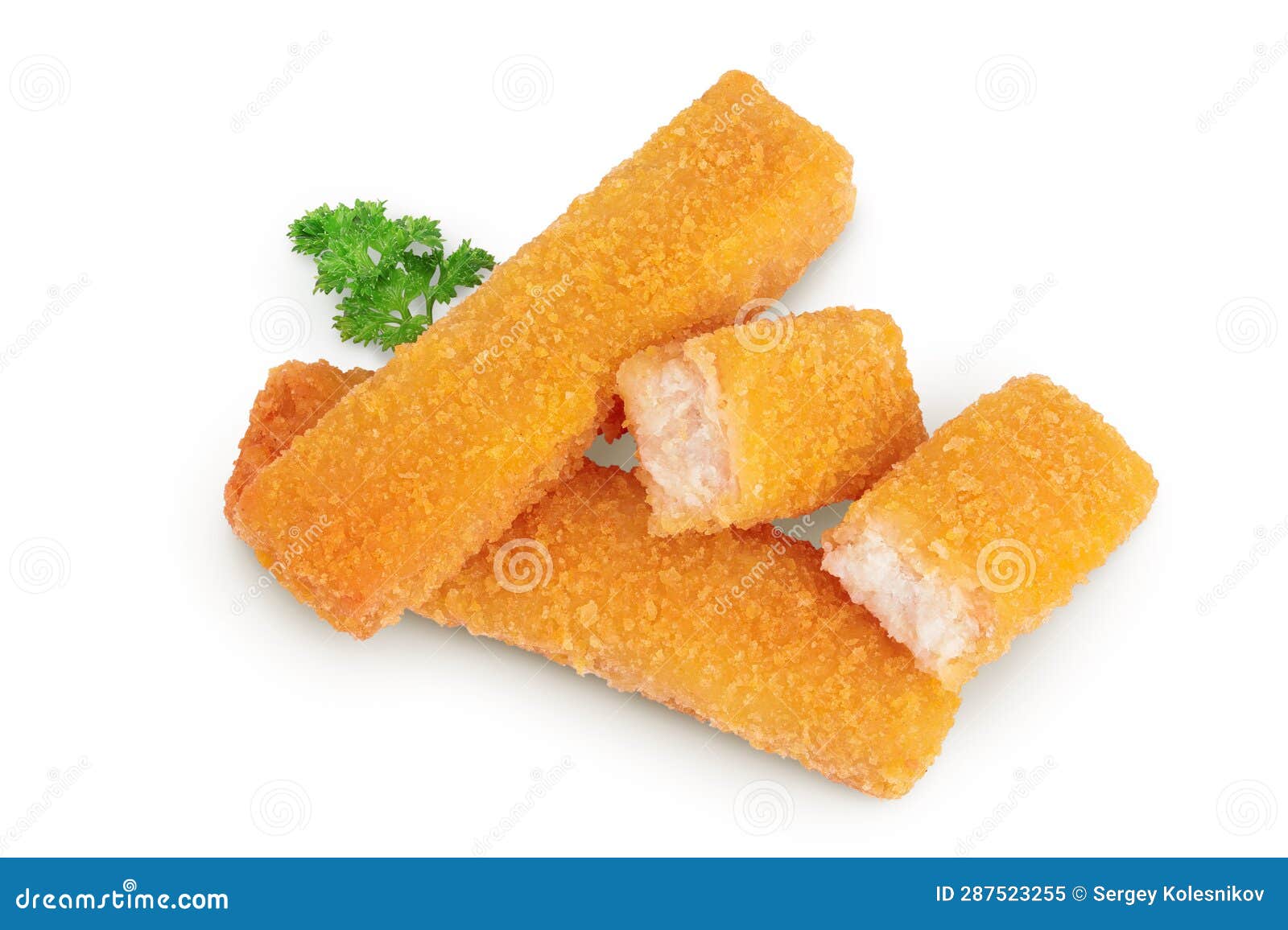 Fish Finger or Stick with Parsley Isolated on White Background. Top
