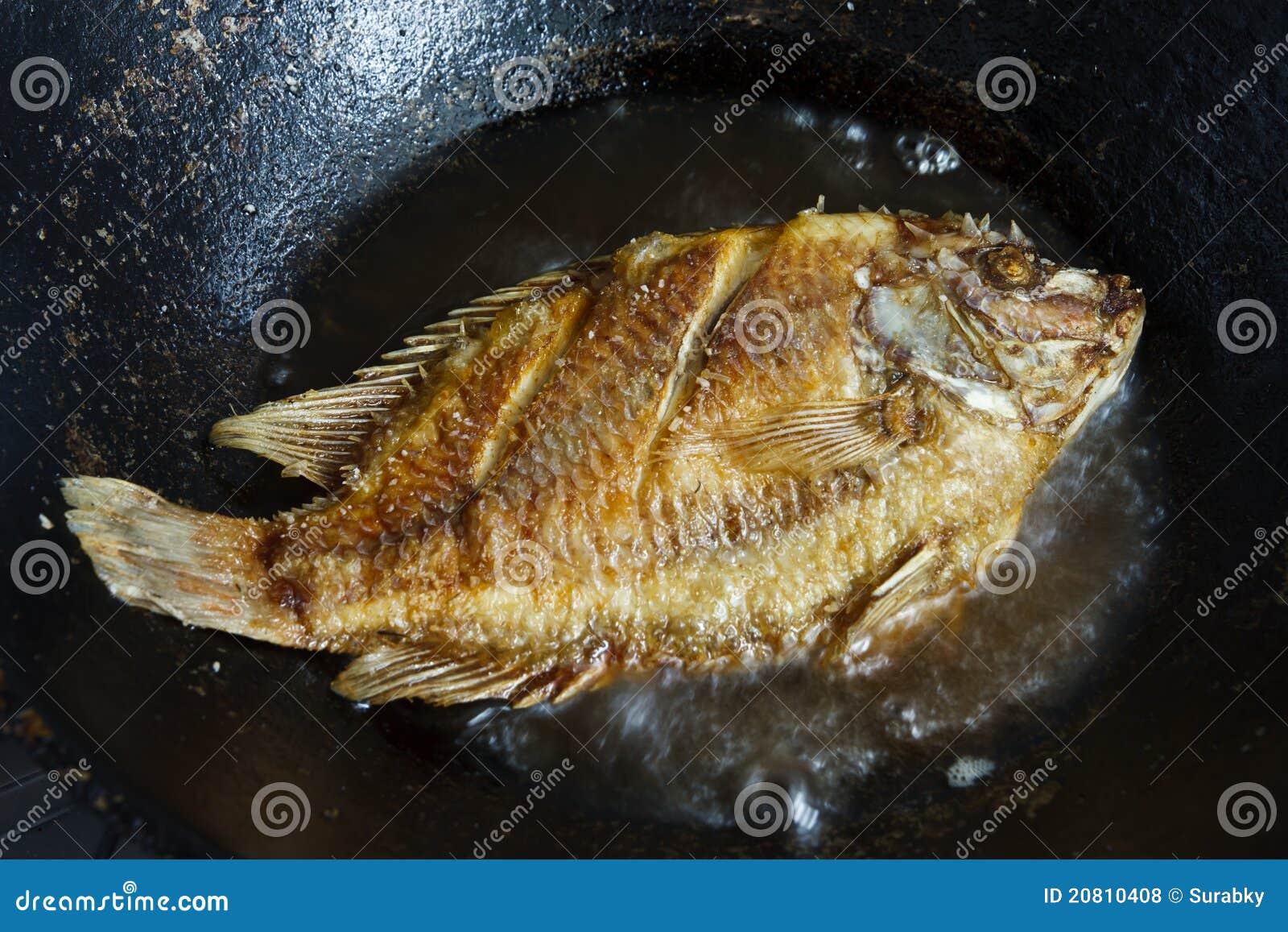 Fish frying in hot oil stock photo. Image of diet, boil 20810408