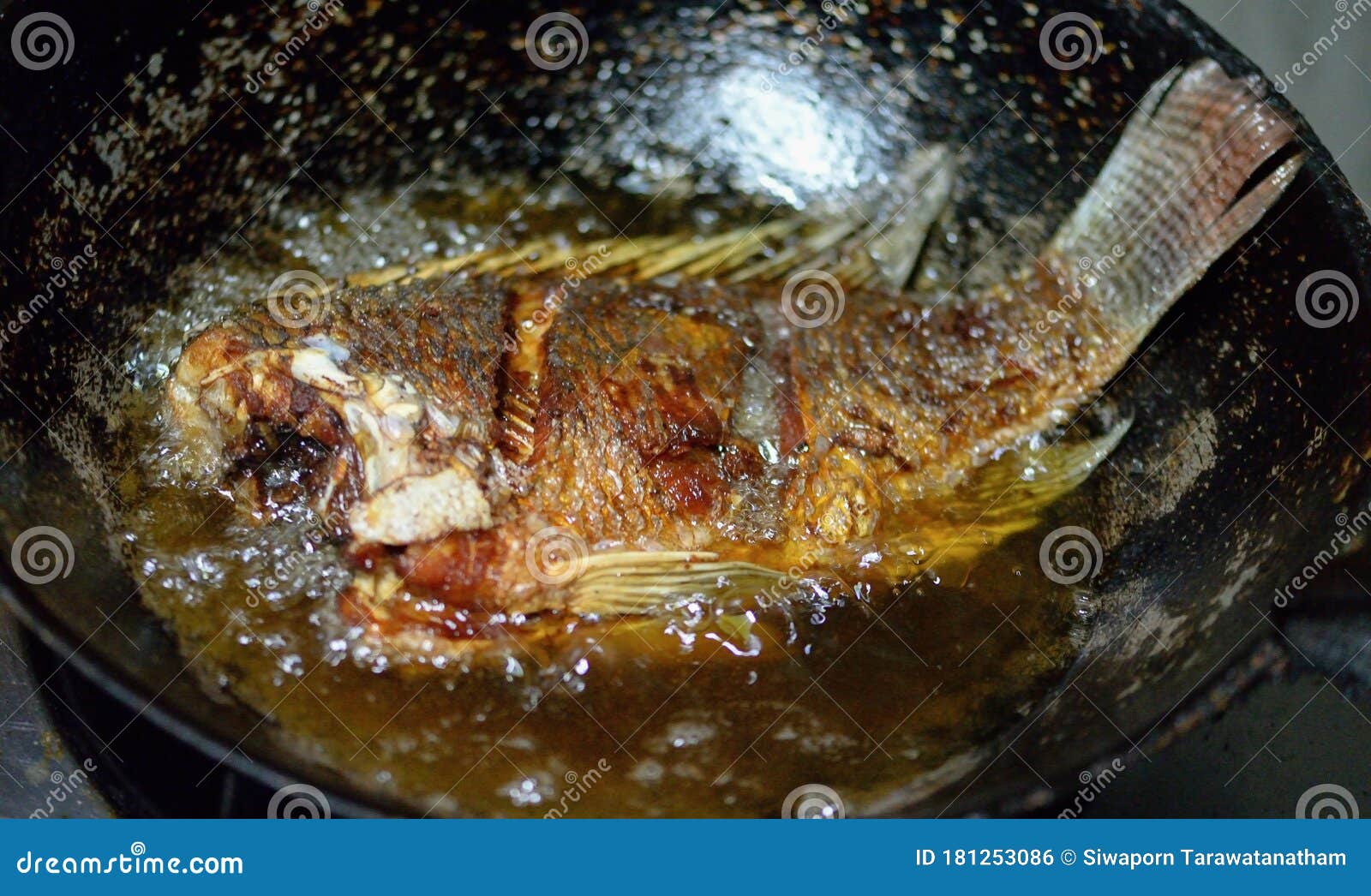 Fish Frying in a Pan in the Outdoors Stock Photo Image of tasty